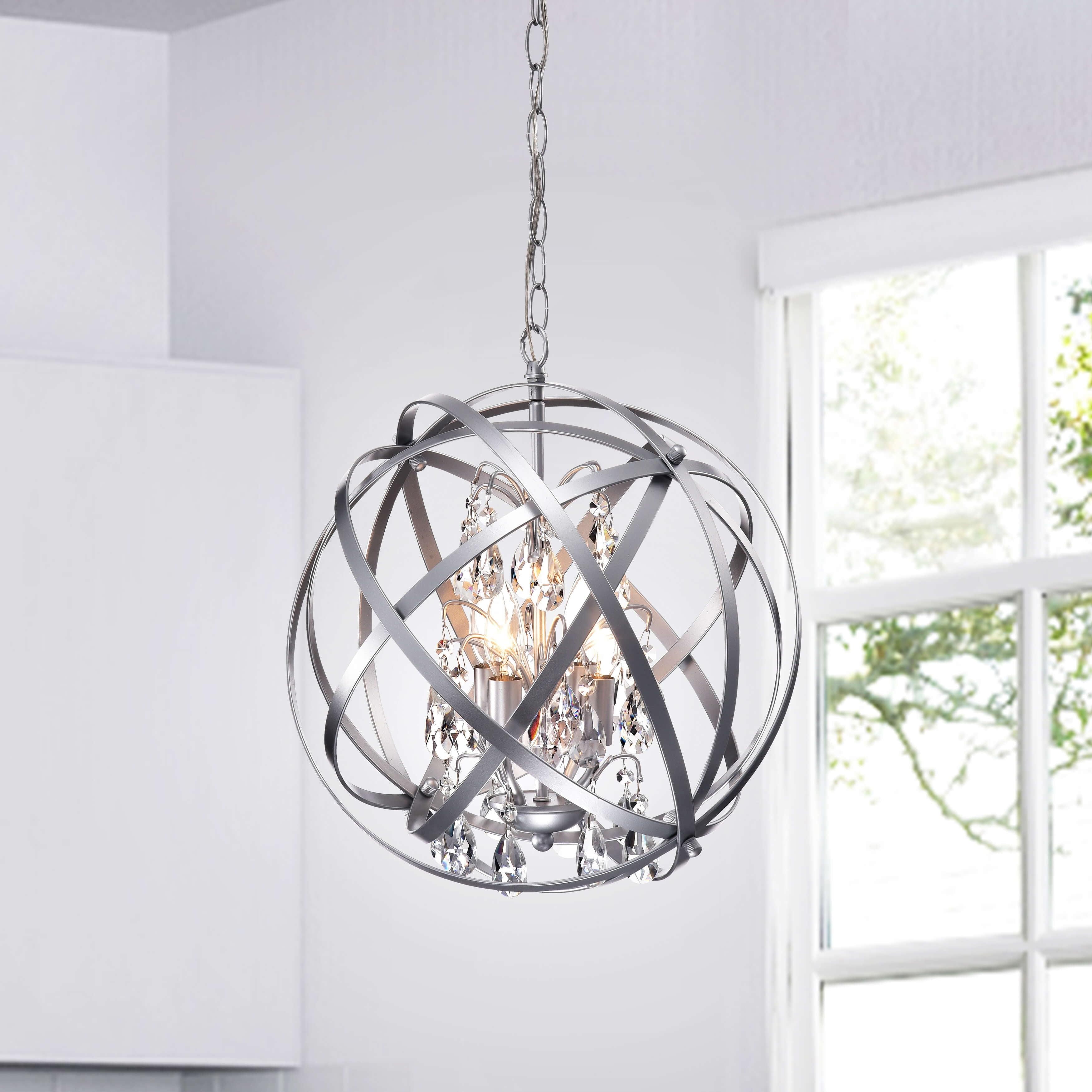 The Lighting Store Benita Matte Silver 4-light Metal Crystal Orb Chandelier