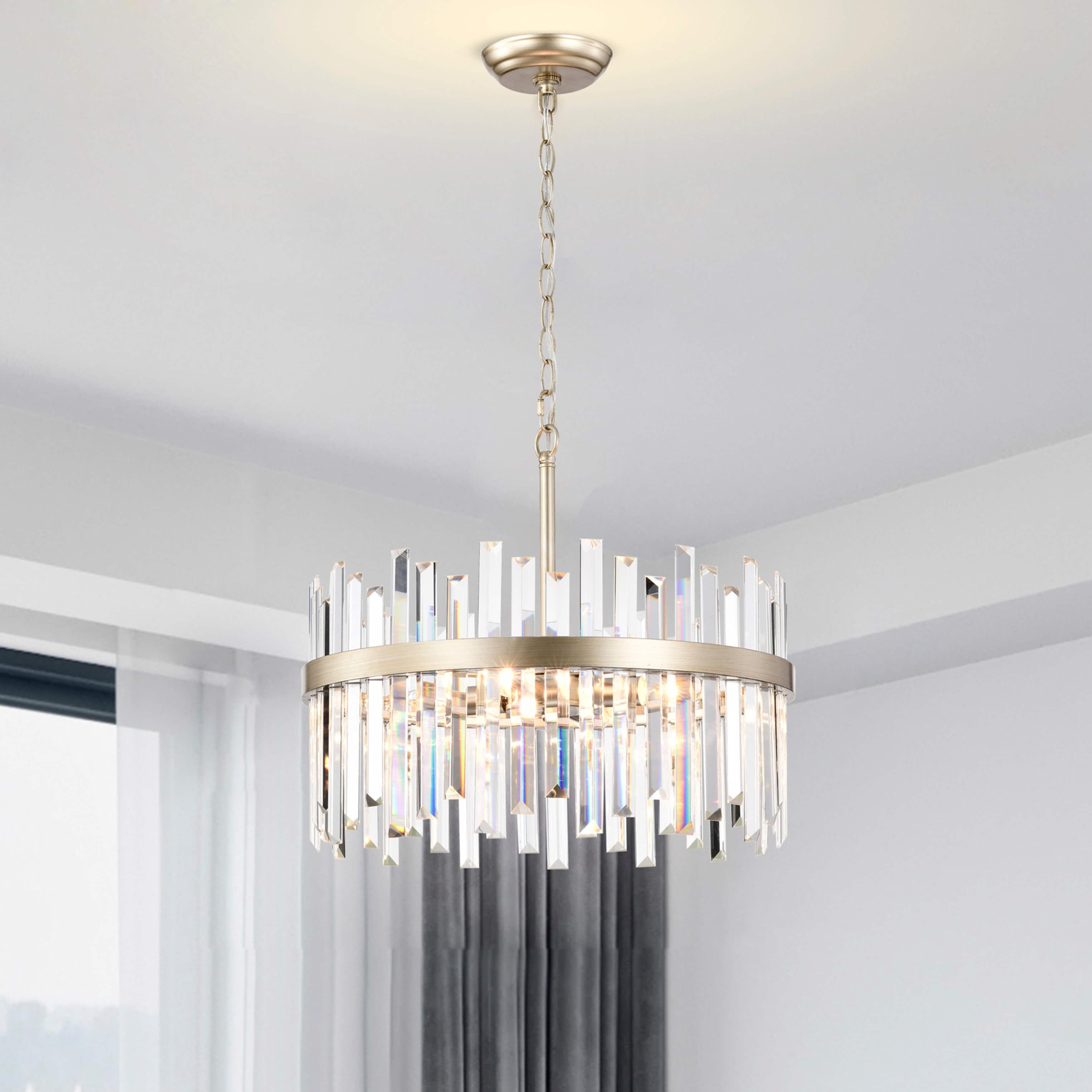The Lighting Store Casandra Brushed Champagne Silver 5-light Drum Crystal Chandelier