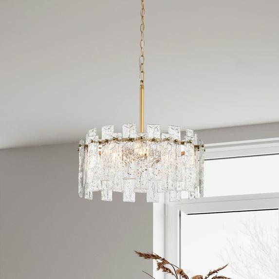 The Lighting Store Casandra Glossy Bronze Water-ripple Crystal Glass Drum Chandelier - 19 inches in diameter x 17.7 inches H