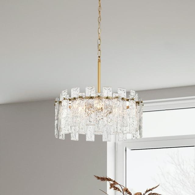 The Lighting Store Casandra Glossy Bronze Water-ripple Crystal Glass Drum Chandelier - 19 inches in diameter x 17.7 inches H