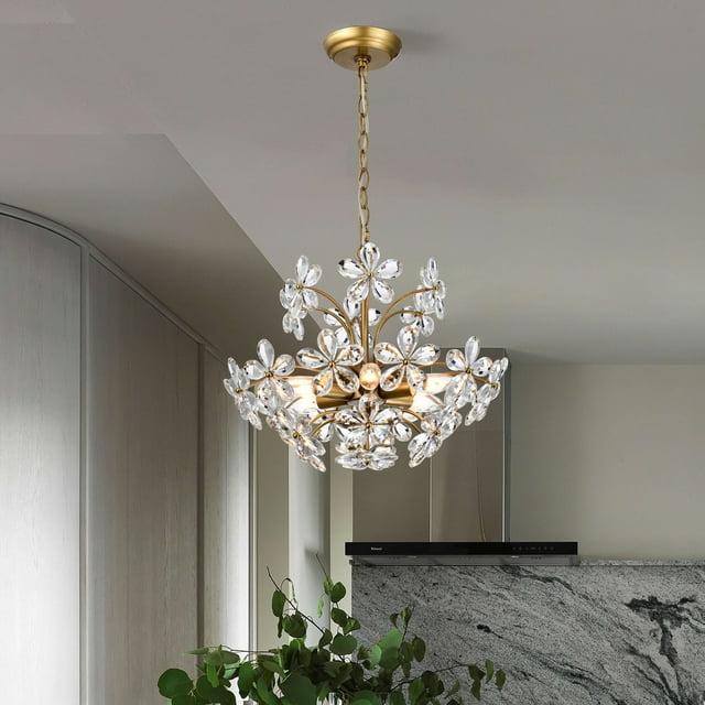 The Lighting Store Rosa 6-Light Brushed Brass Finish Crystal Glass Flower Chandelier - 17.7 inches in diameter x 15 inches H