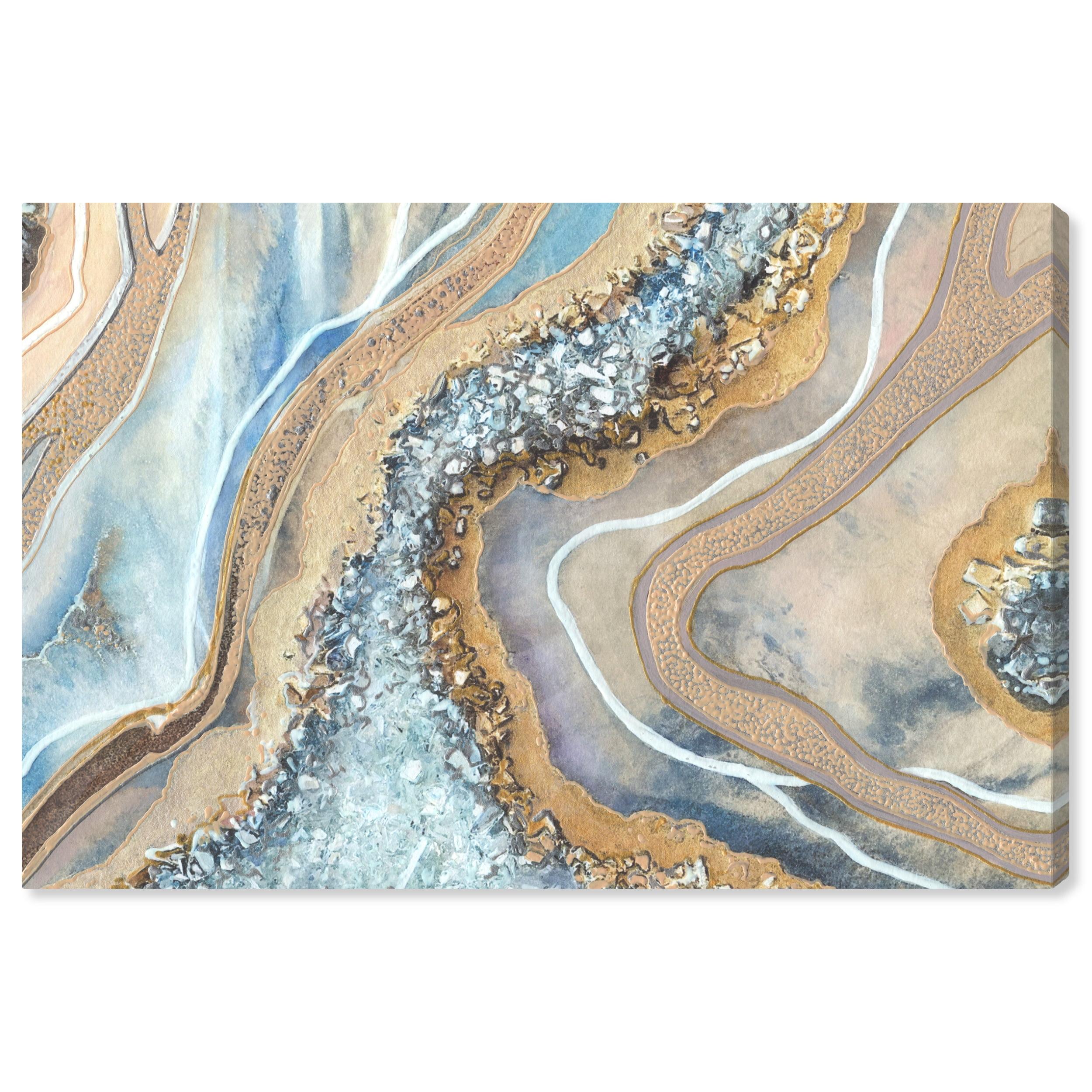 Luxurious Geode Abstract Canvas Wall Art in Blue and Beige