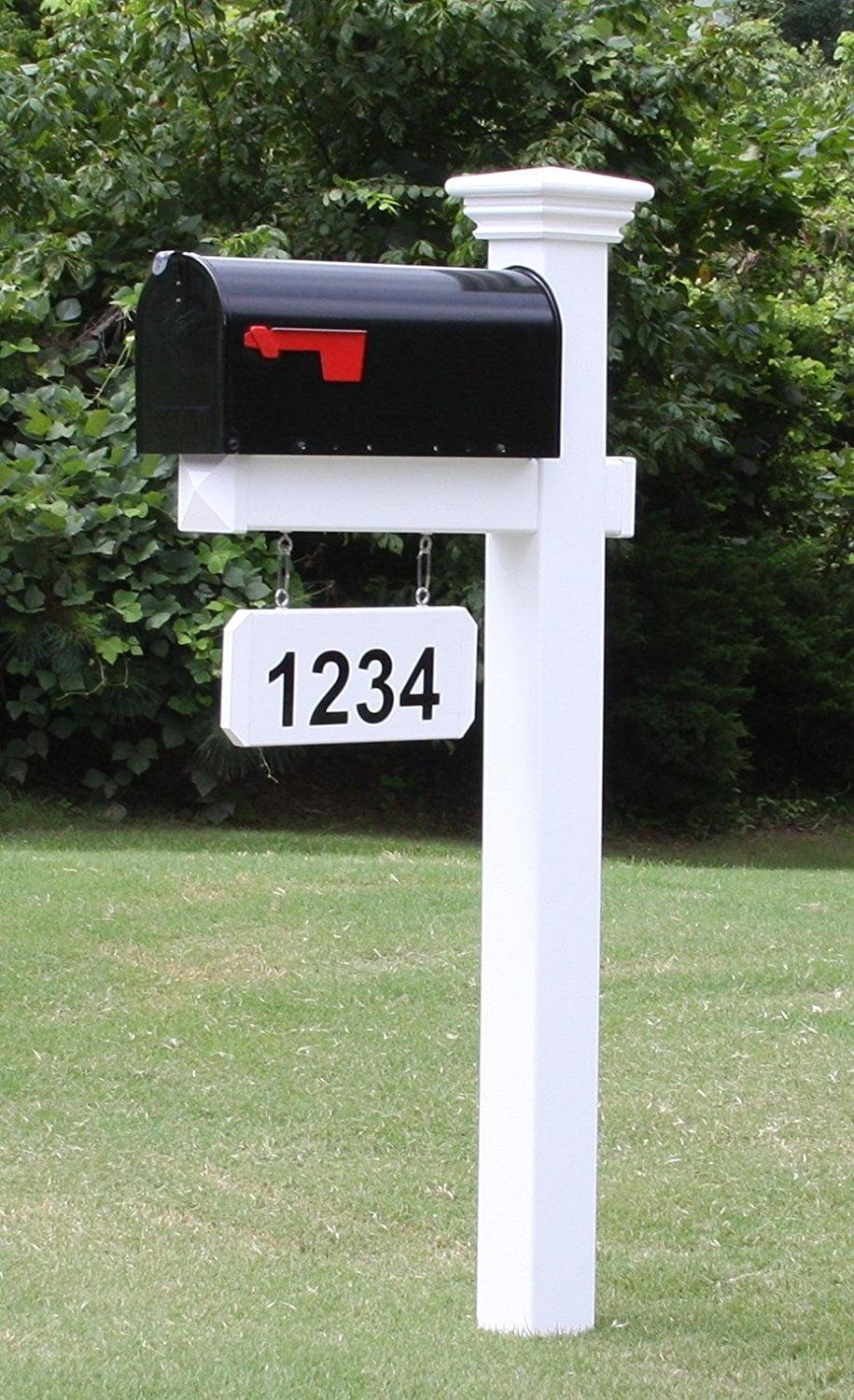 Black Steel Mailbox with White Vinyl Post and Address Plate