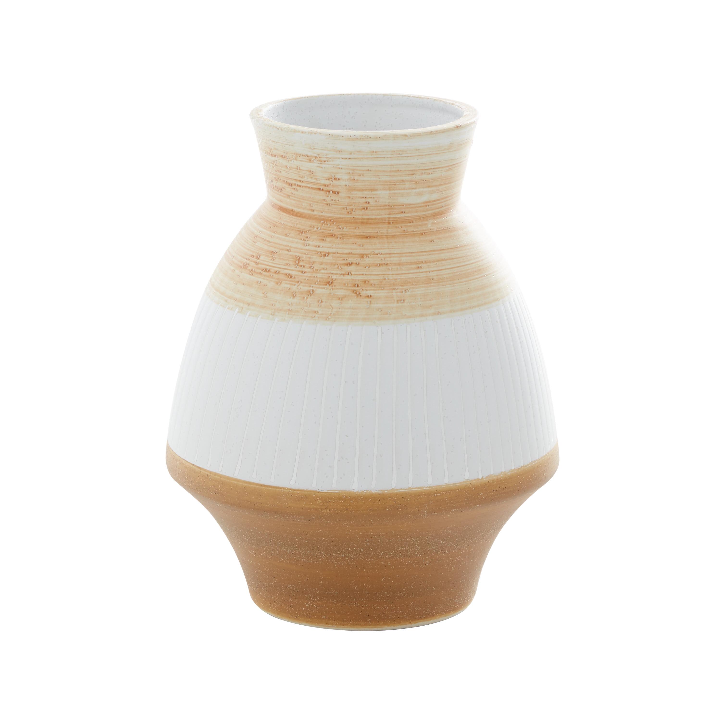 Coastal Serenity Brown and Terracotta Striped Ceramic Vase