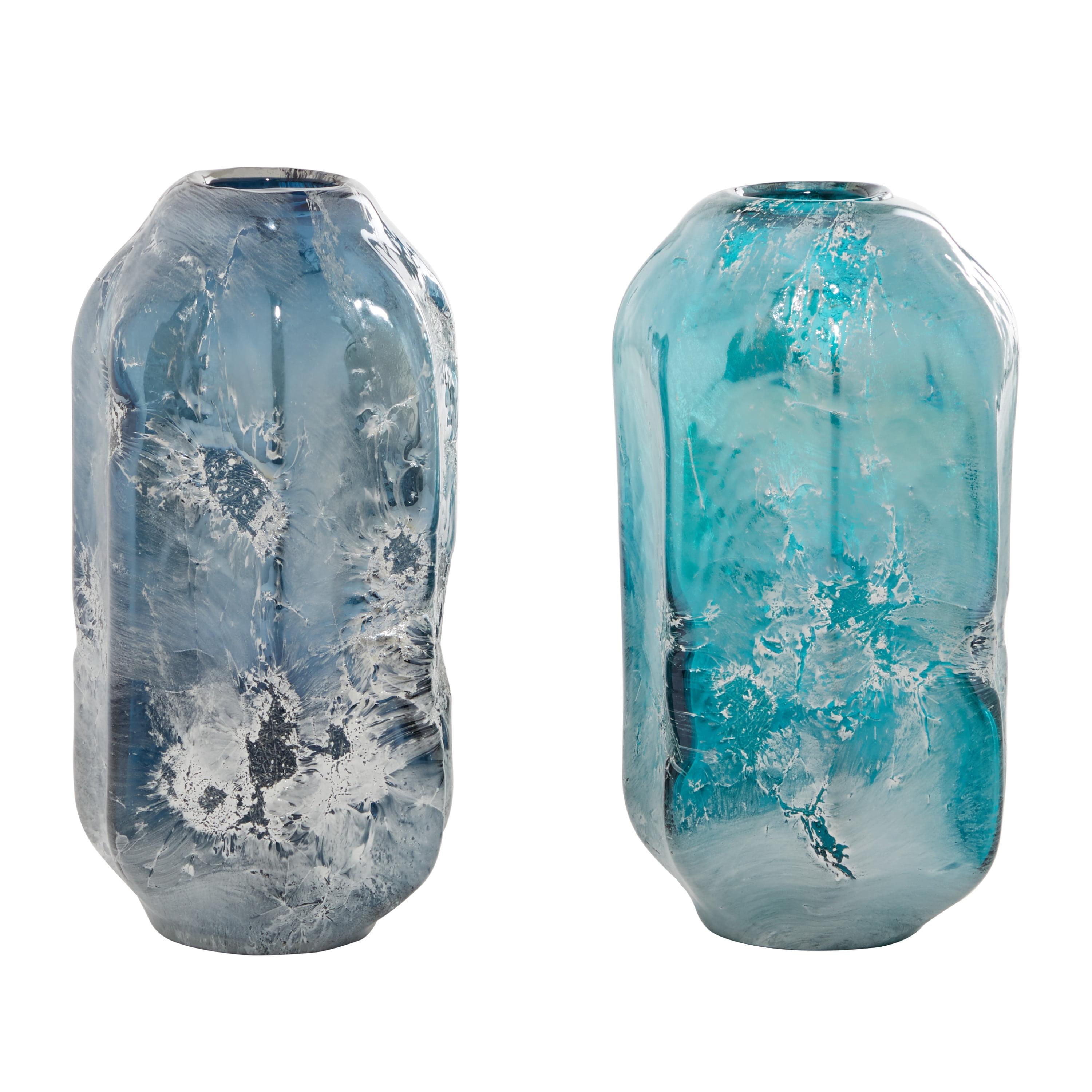 Handmade Blue and Teal Glass Decorative Vases Set