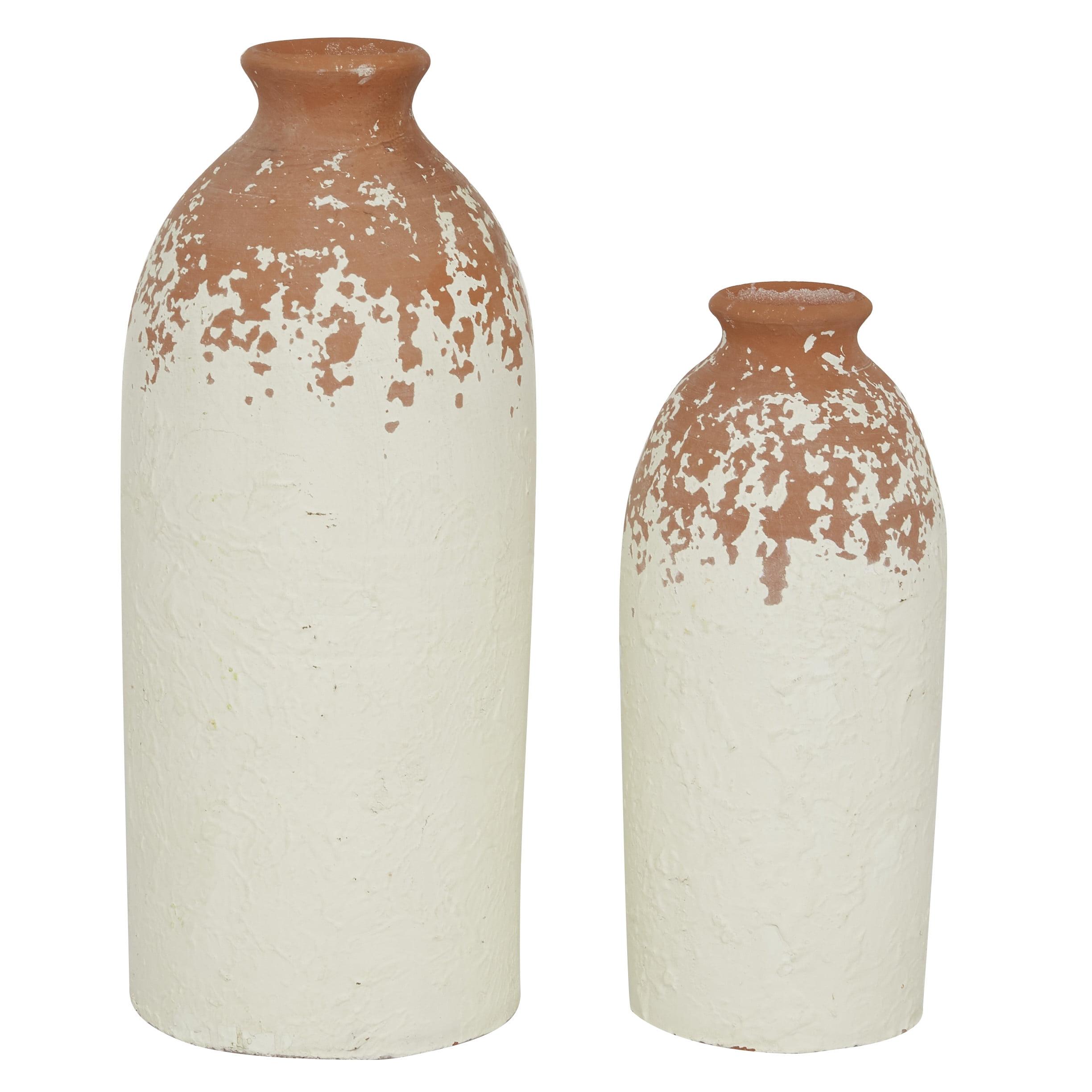 Novogratz Ceramic Decorative White Vase with Terracotta Detailing Set