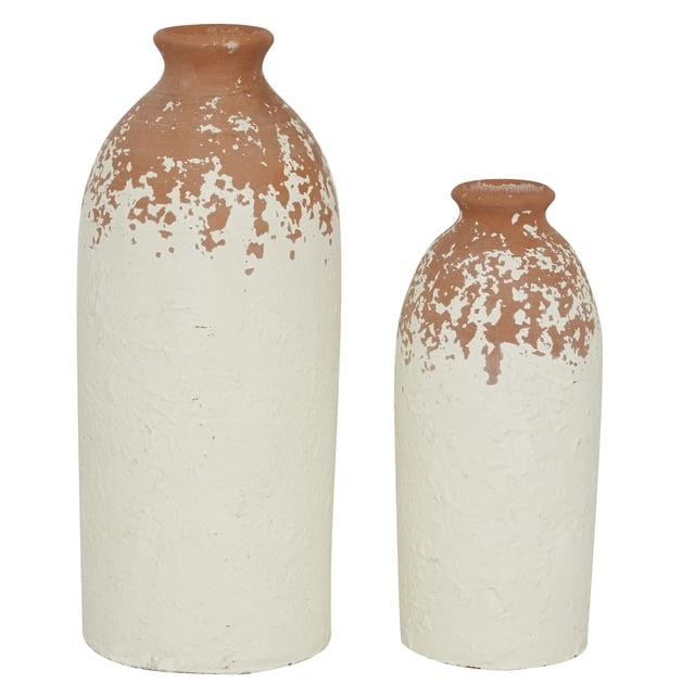 Novogratz Ceramic Decorative White Vase with Terracotta Detailing Set