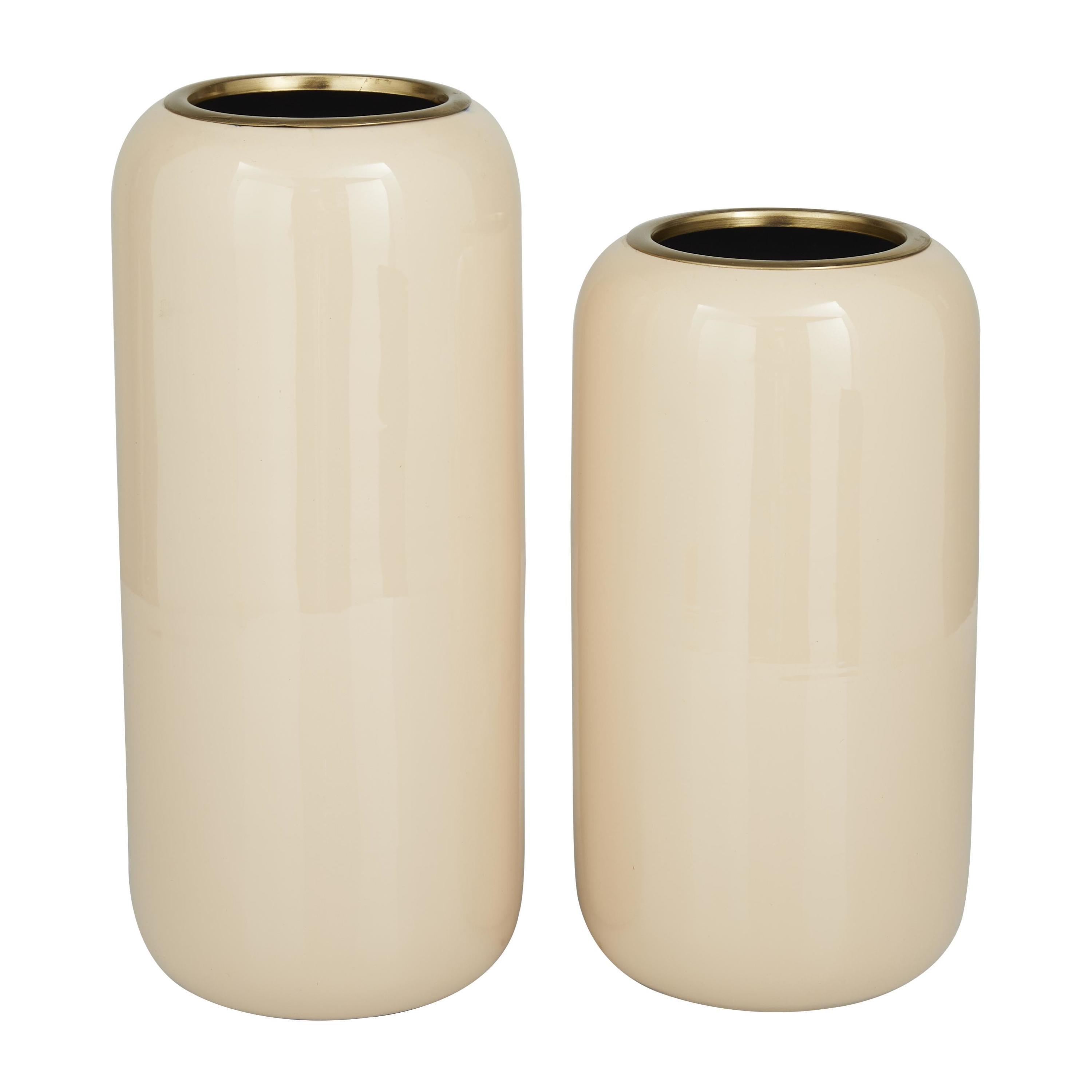 Cream and Gold Metal Round Vase Set, 13" and 11"