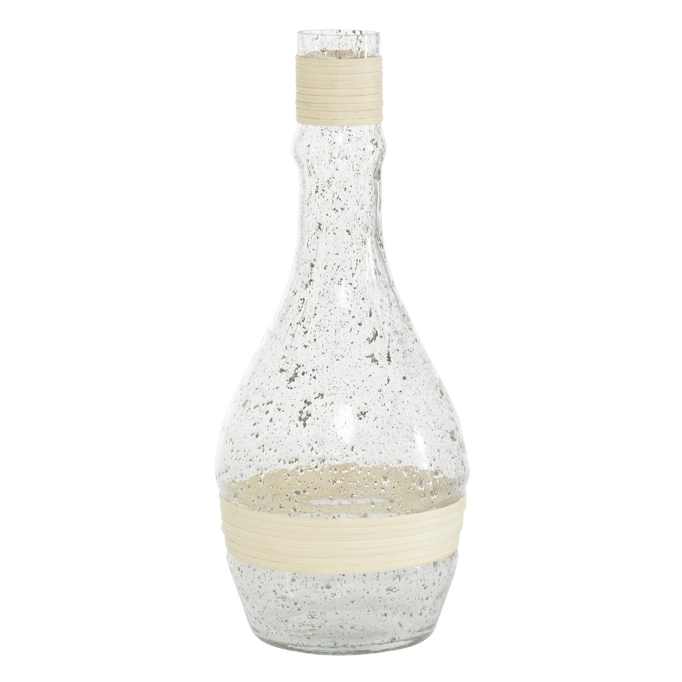 Coastal Clear Glass Vase with Rattan Detail, 16" Height