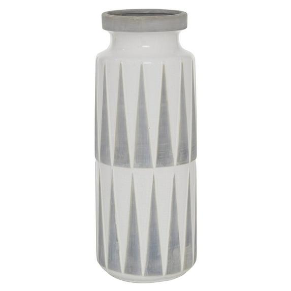 Novogratz Ceramic Decorative White Vase with Triangle Patterns