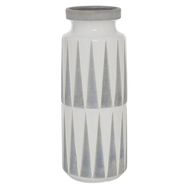 Novogratz Ceramic Decorative White Vase with Triangle Patterns
