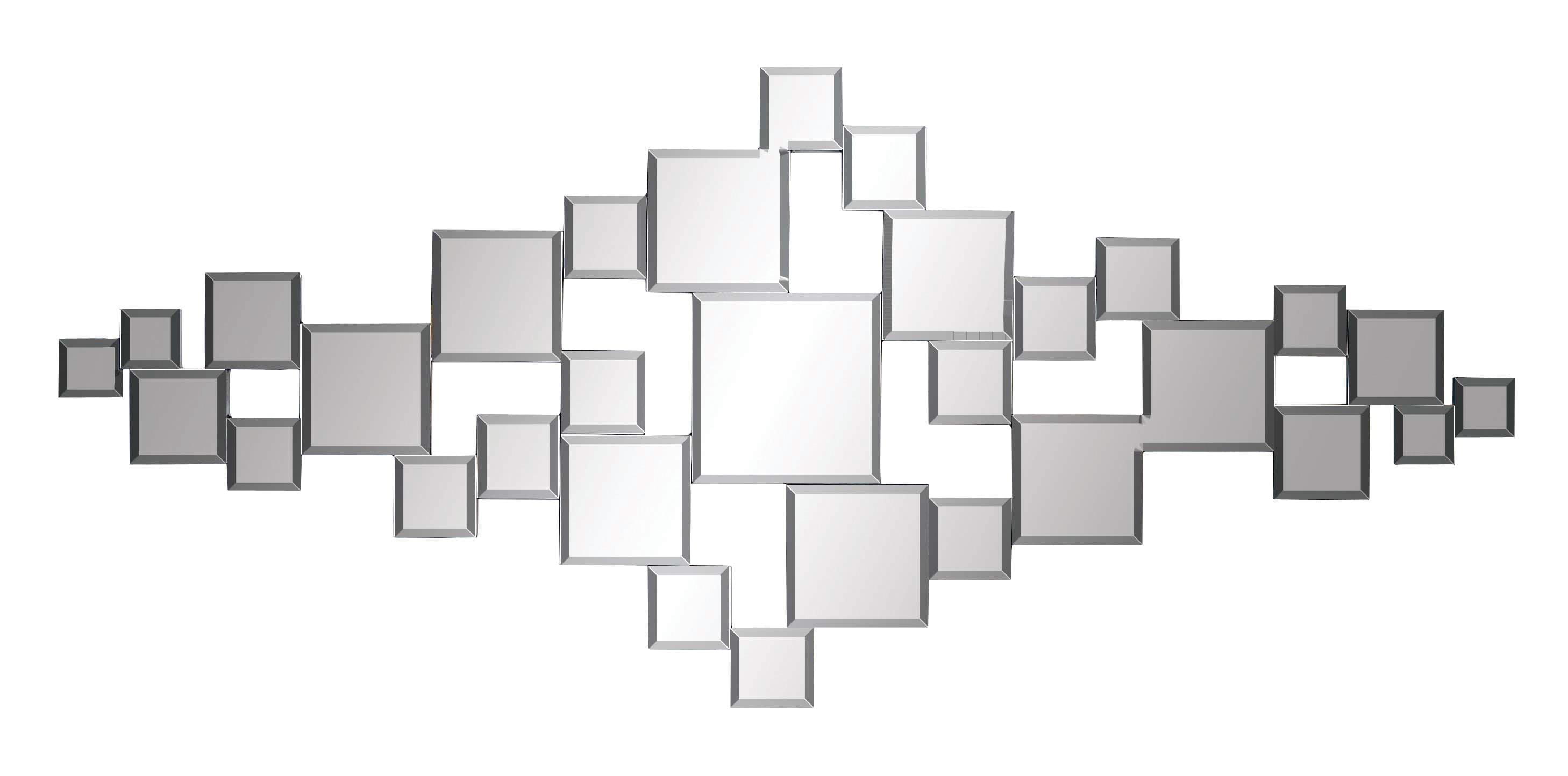 Silver Geometric Frameless Wall Mirror with Cut Out Design