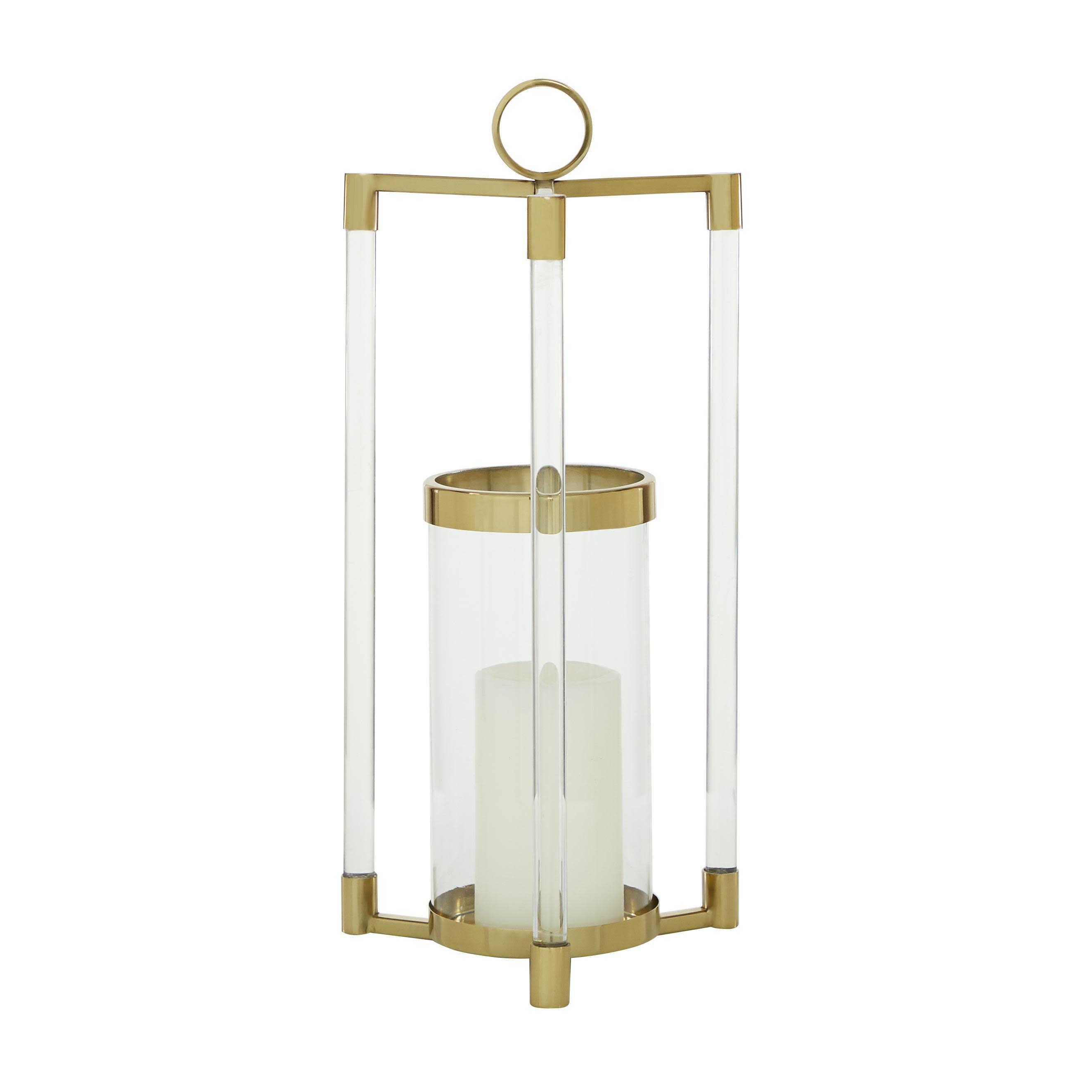 Gold Stainless Steel Contemporary Lantern, 23 X 11 X 11