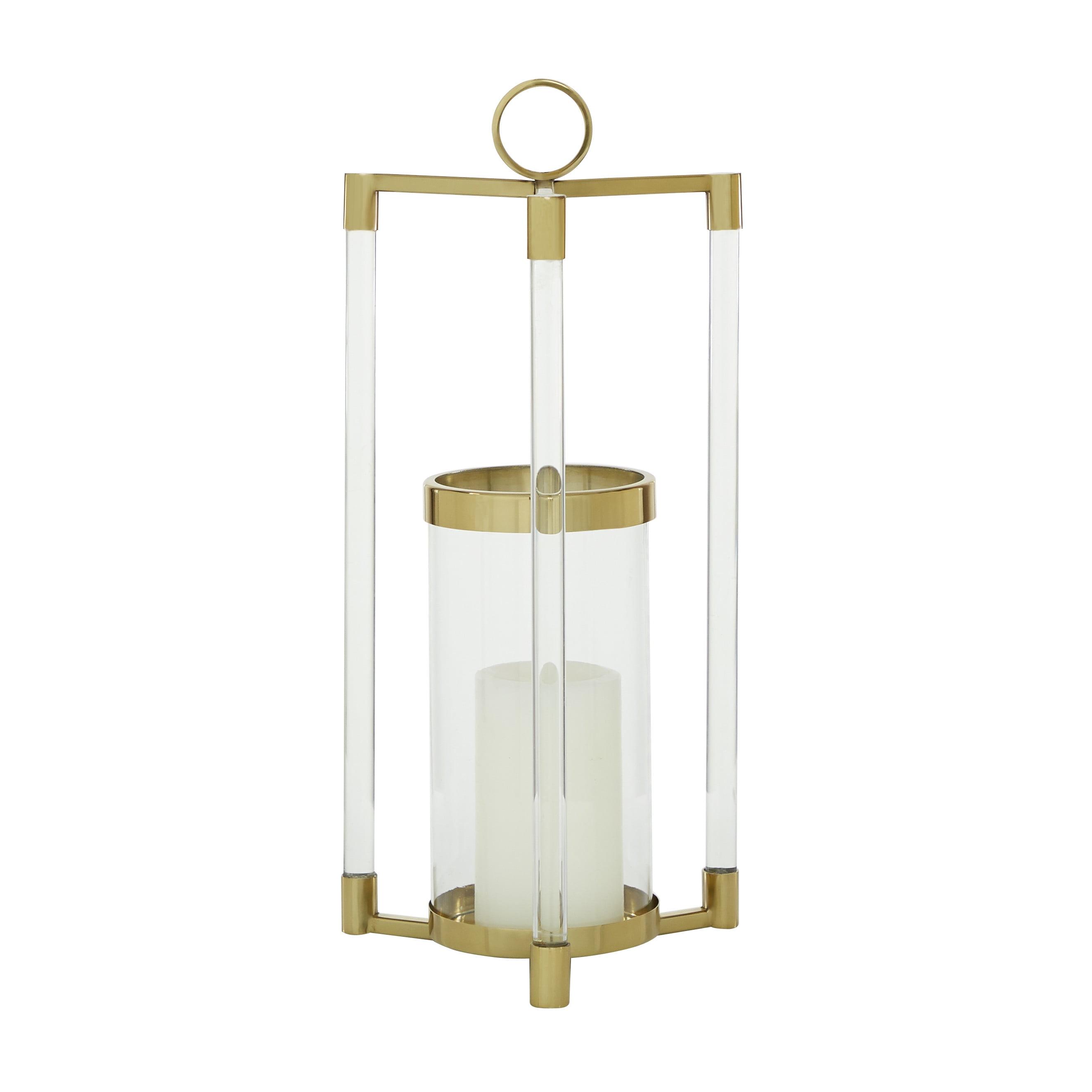 Gold Stainless Steel Contemporary Lantern, 23 X 11 X 11