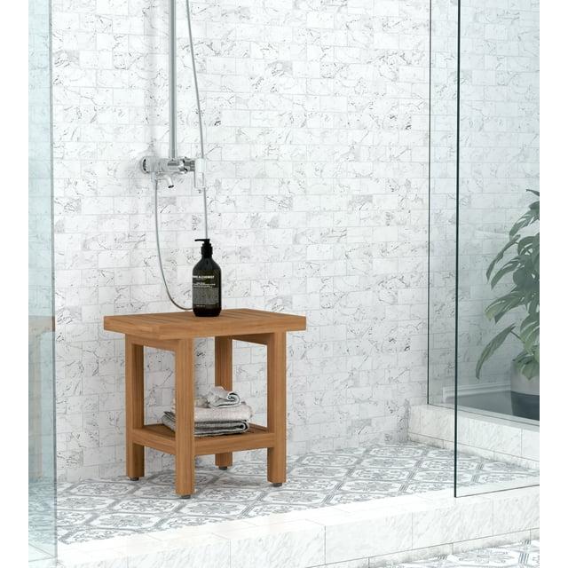 AquaTeak The Original Spa Teak Shower Bench 18" Wide with Shelf - Teak Oil