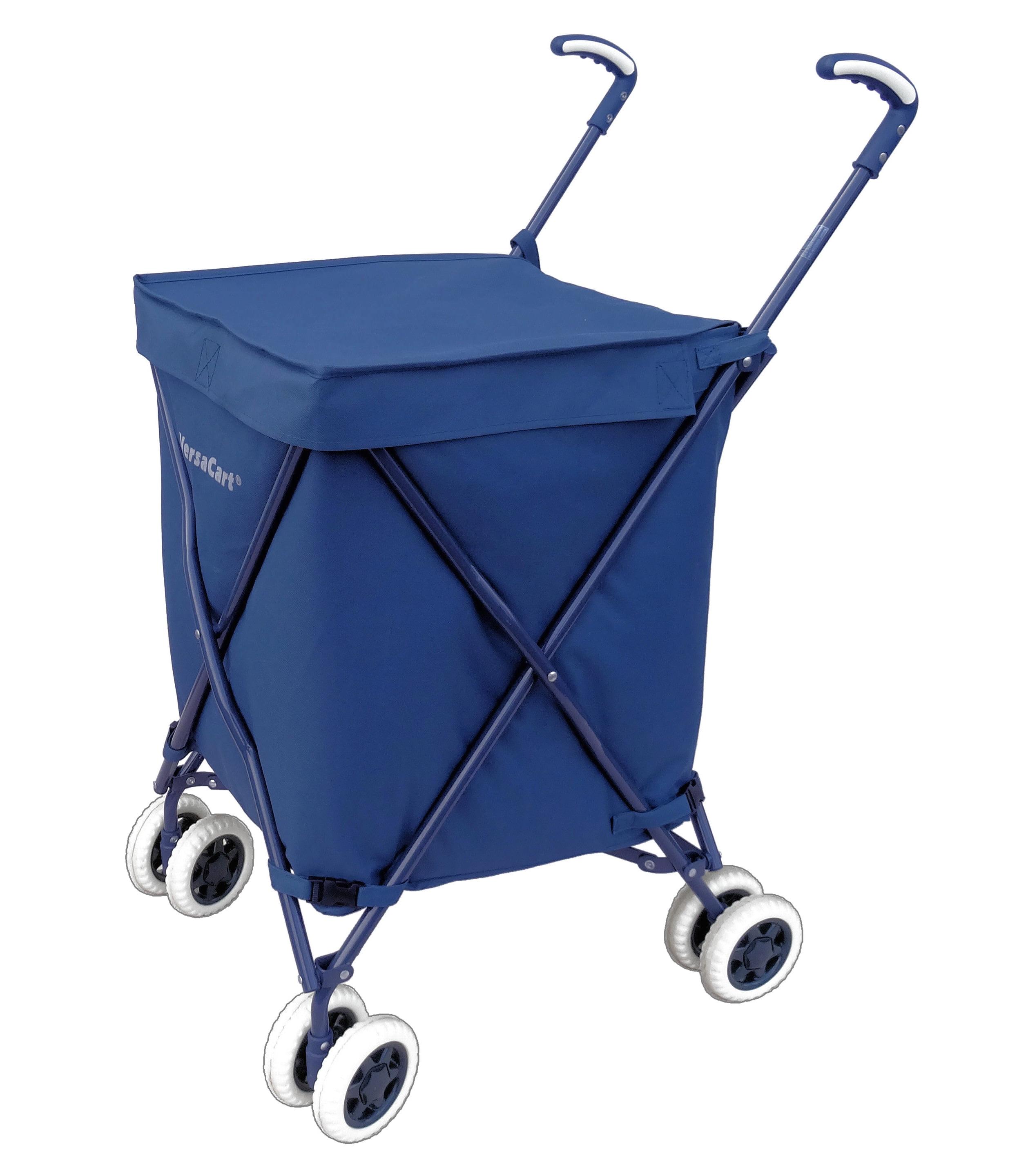 Compact Blue Folding Shopping and Utility Cart with Canvas Bag