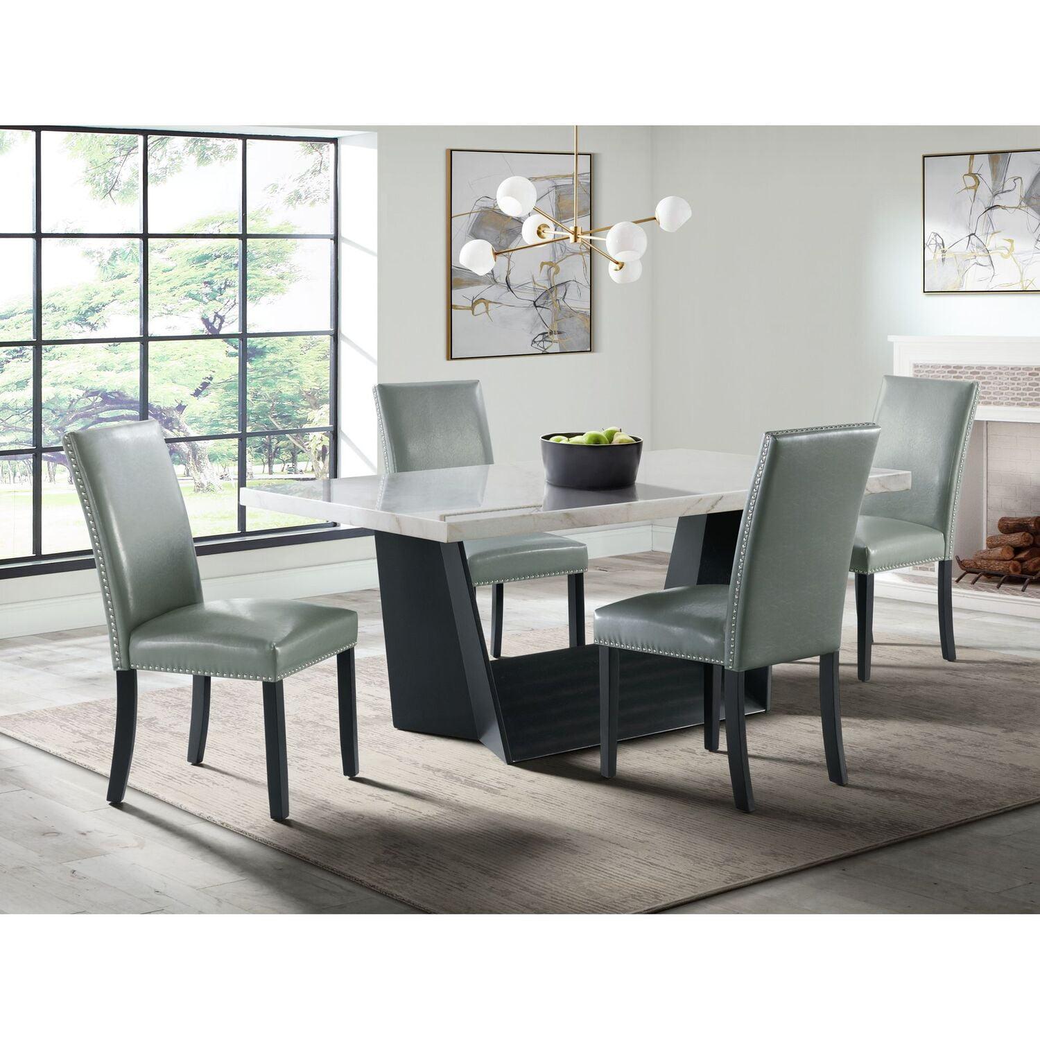 Dillon 5-Piece White Marble Top Dining Set with Gray Chairs