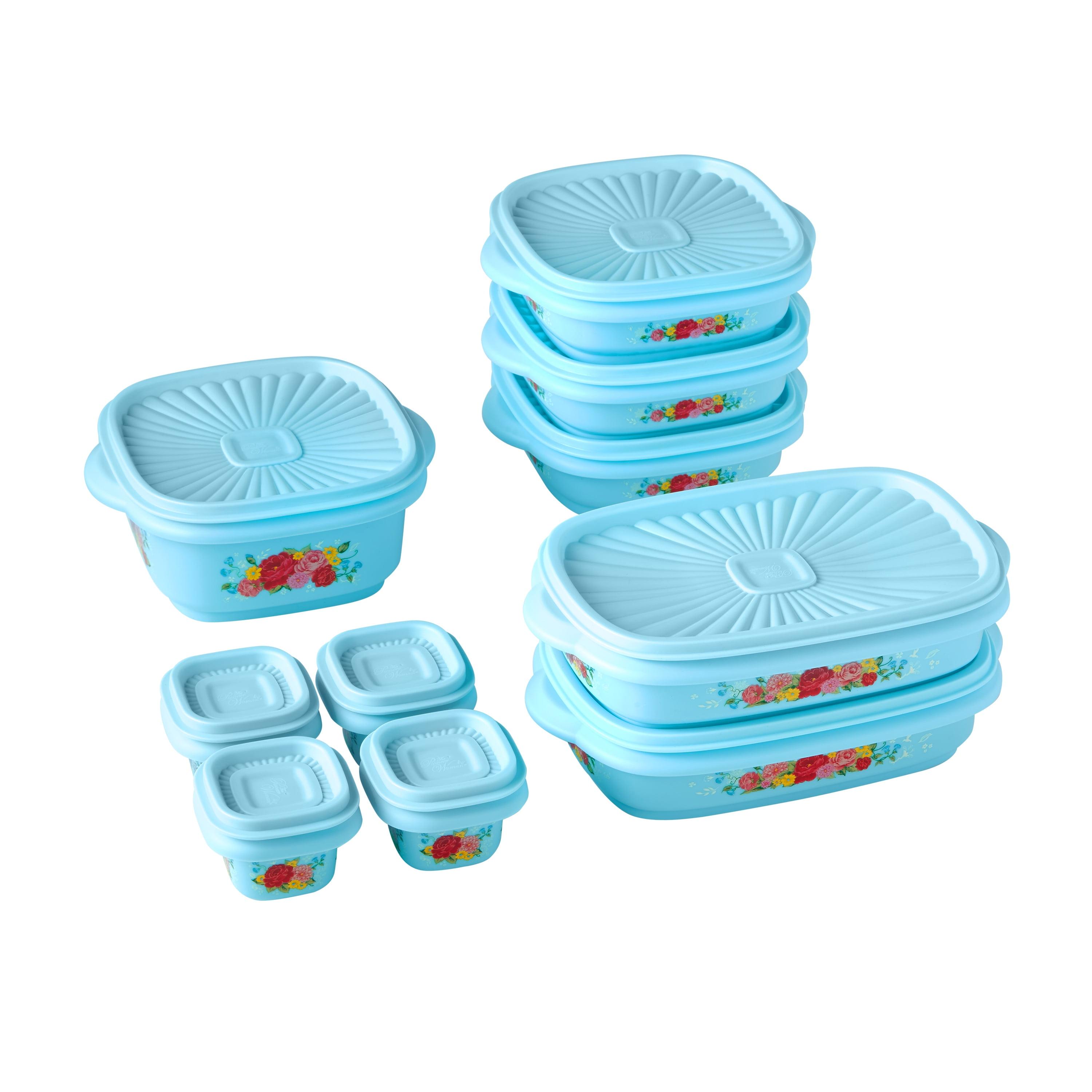 Sweet Rose Blue 20-Piece BPA-Free Plastic Food Storage Set