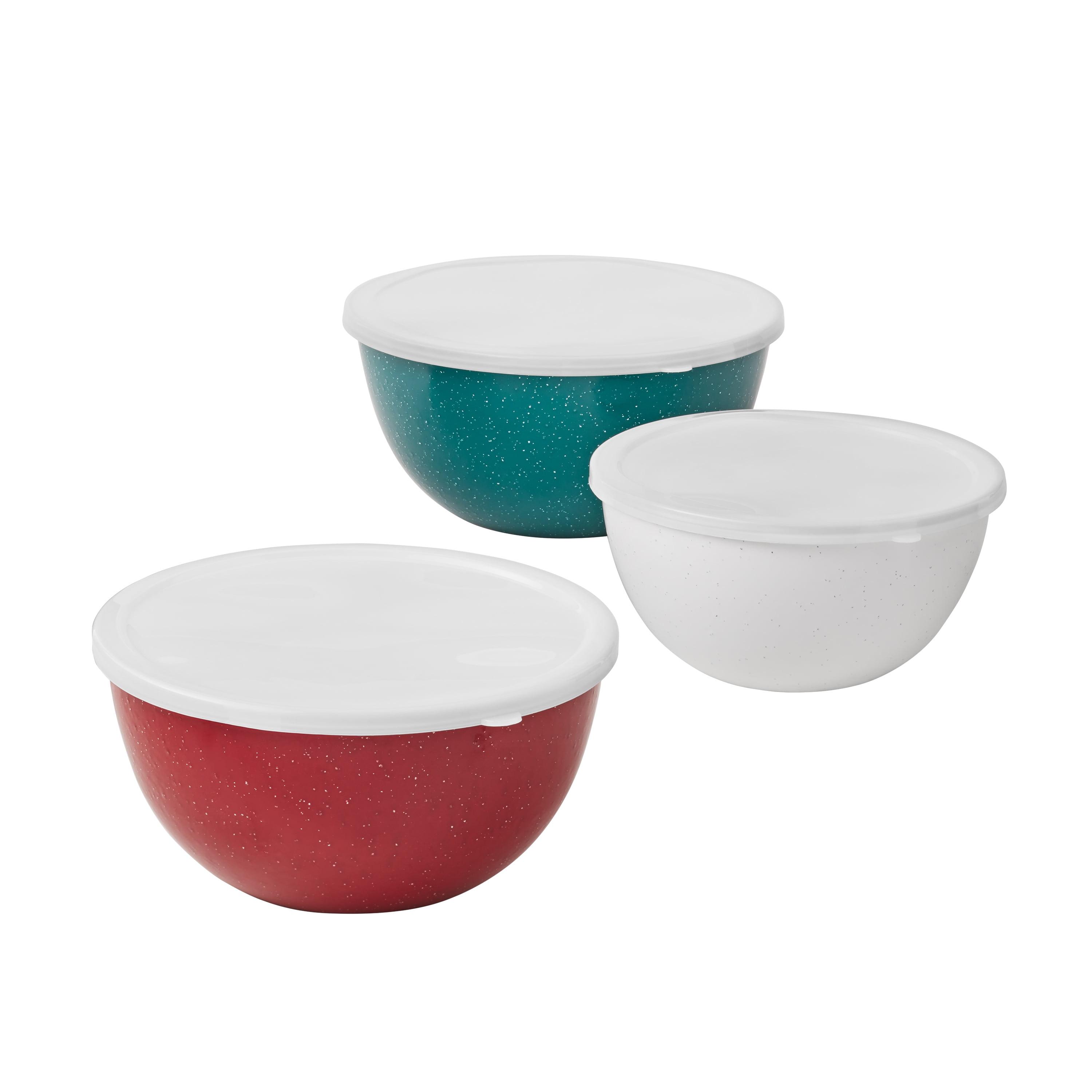 Colorful Enamel Steel Mixing Bowls with Lids, Set of 3