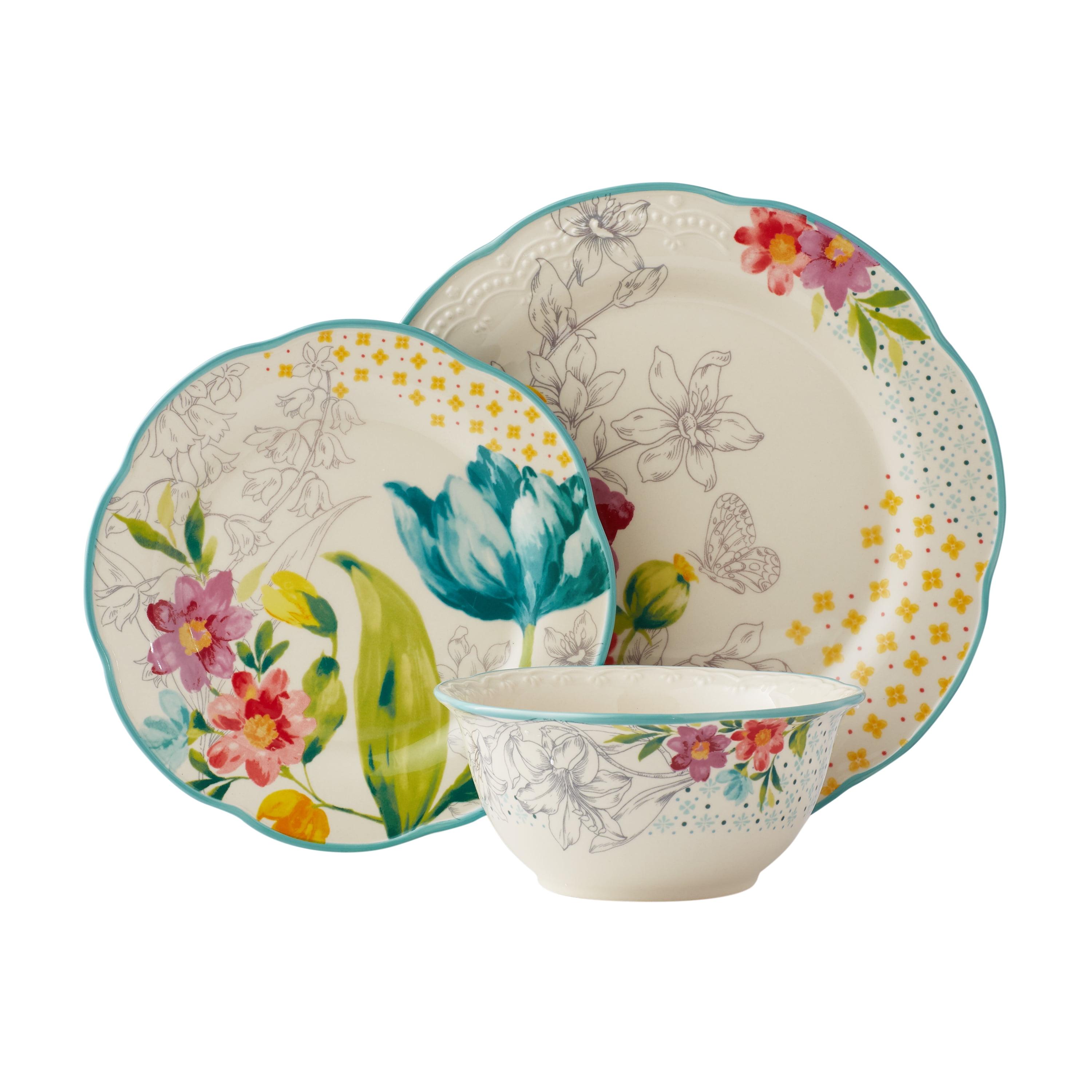 Floral Ceramic 12-Piece Dinnerware Set with Scalloped Rim