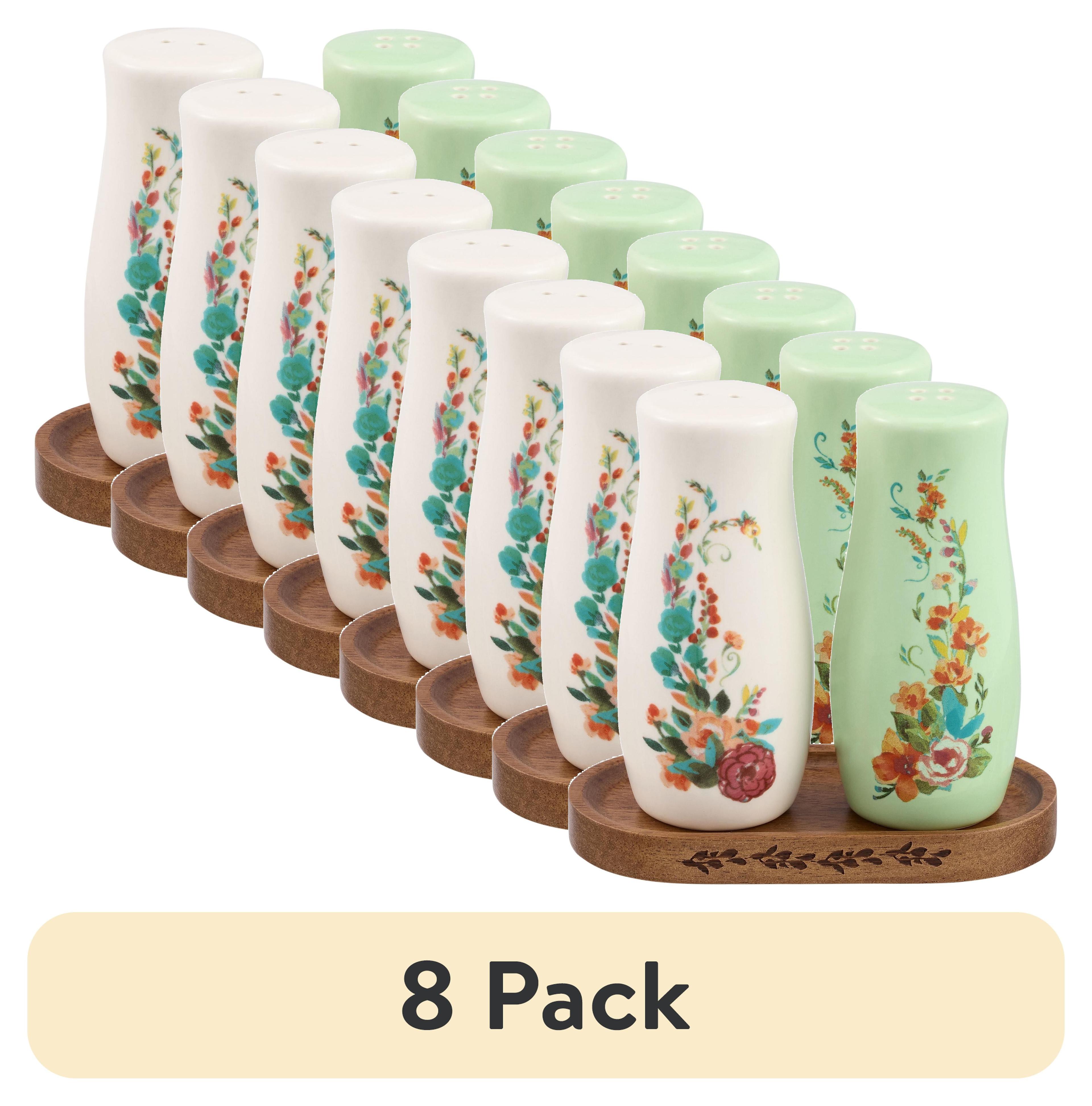 The Pioneer Woman Painted Meadow 3 Pieces Salt & Pepper Shakers with Acacia Wood Tray Set
