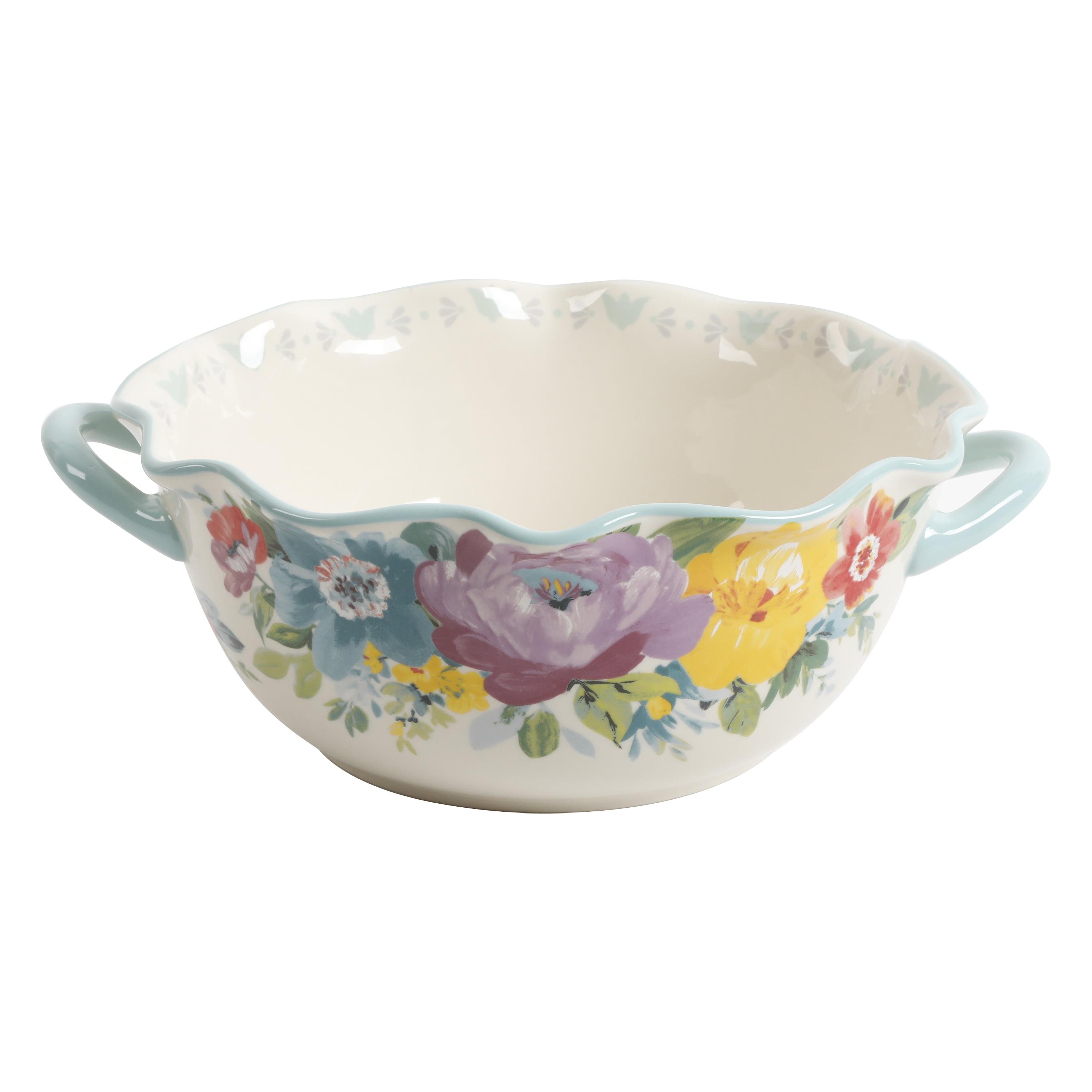 Sweet Romance Blossom Ceramic Floral Serving Bowl with Handles