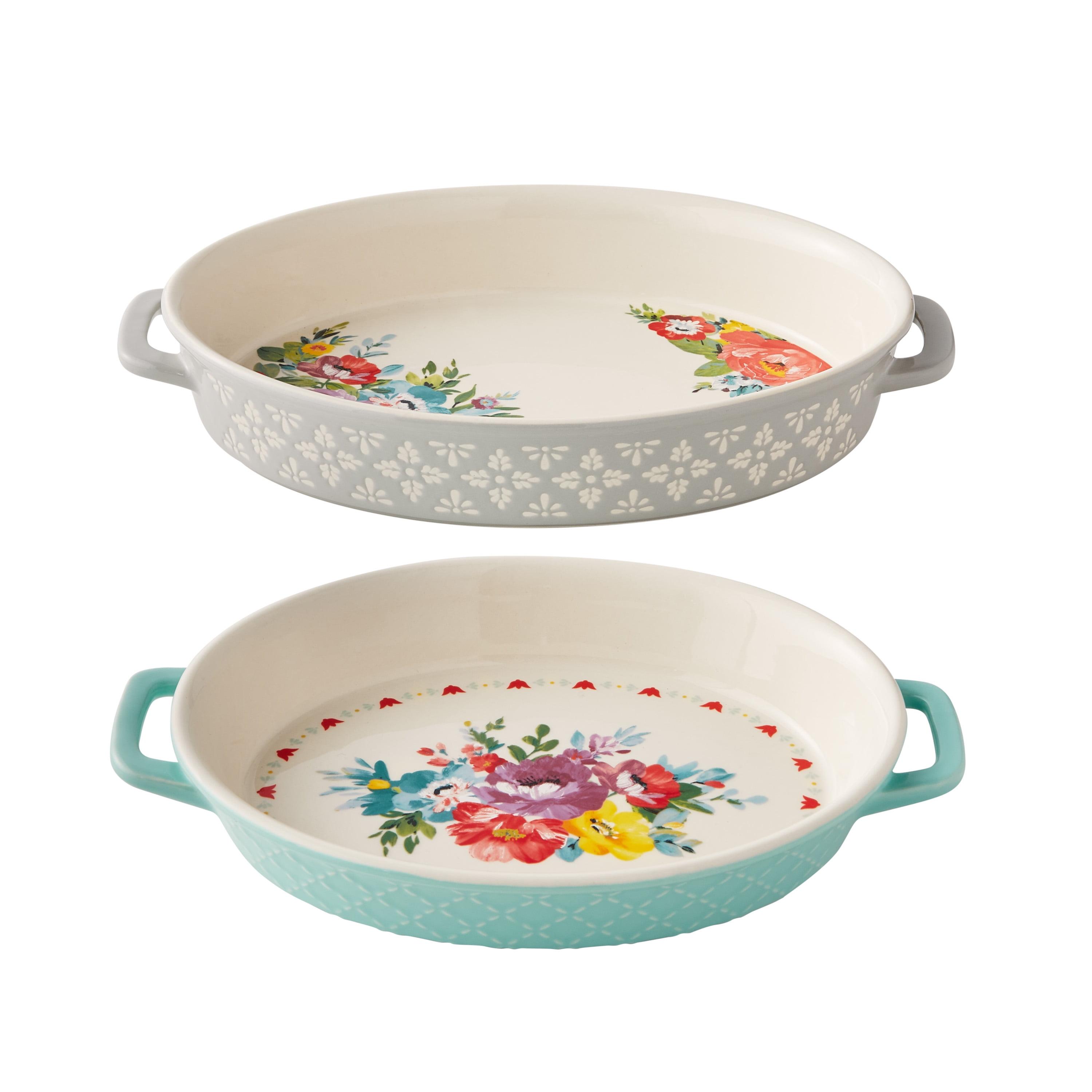 Sweet Romance Blossoms Oval Stoneware Baking Dish Set