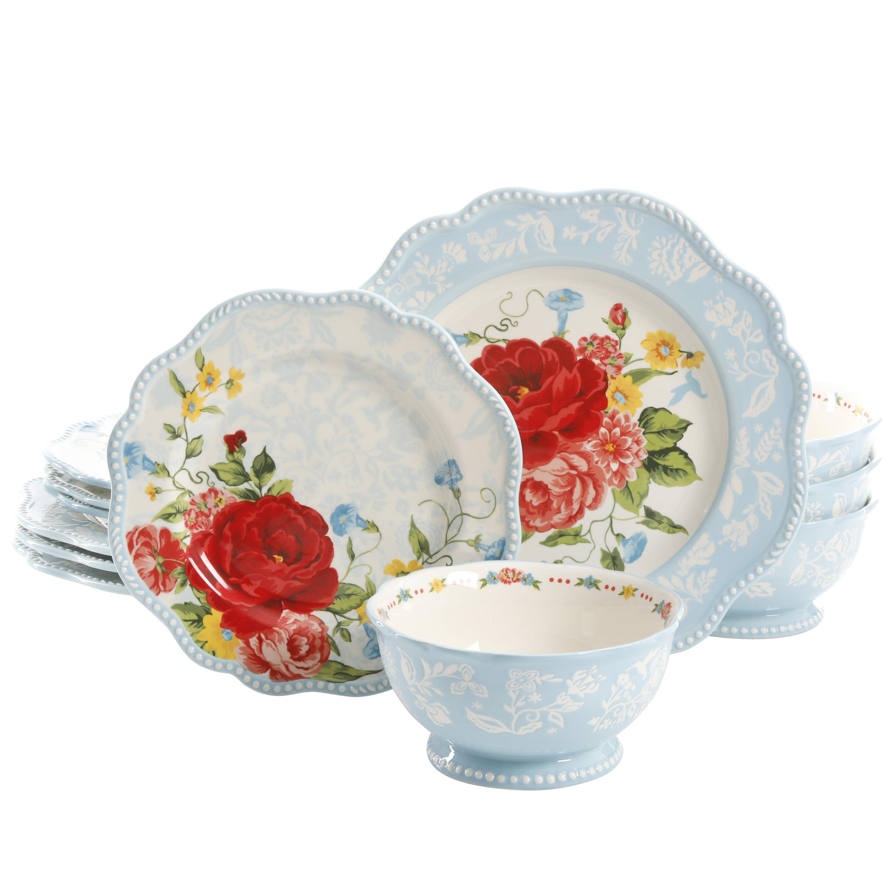 Sweet Rose Floral Ceramic 12-Piece Dinnerware Set