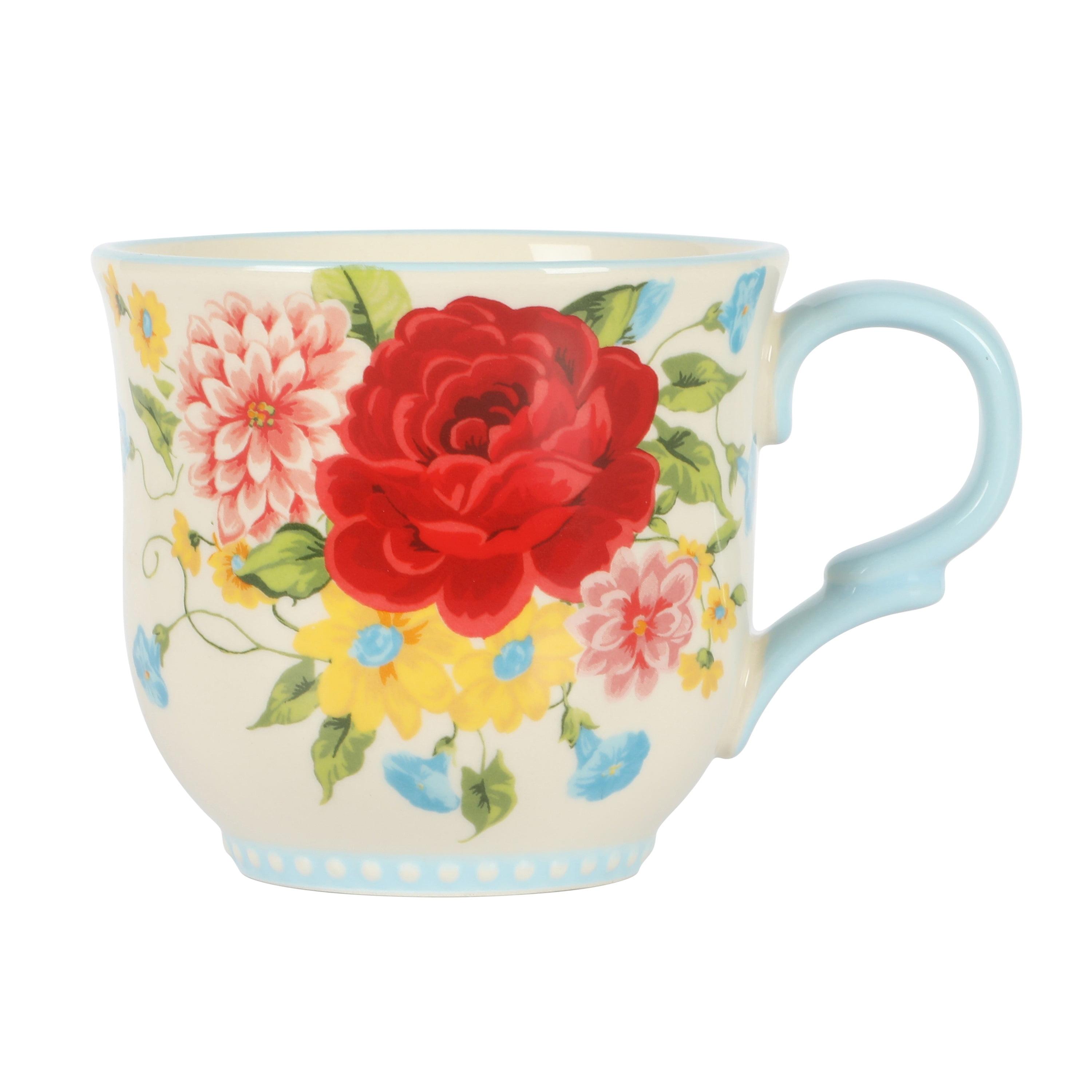 Sweet Rose Light Blue Ceramic Floral 14.5-Ounce Mug