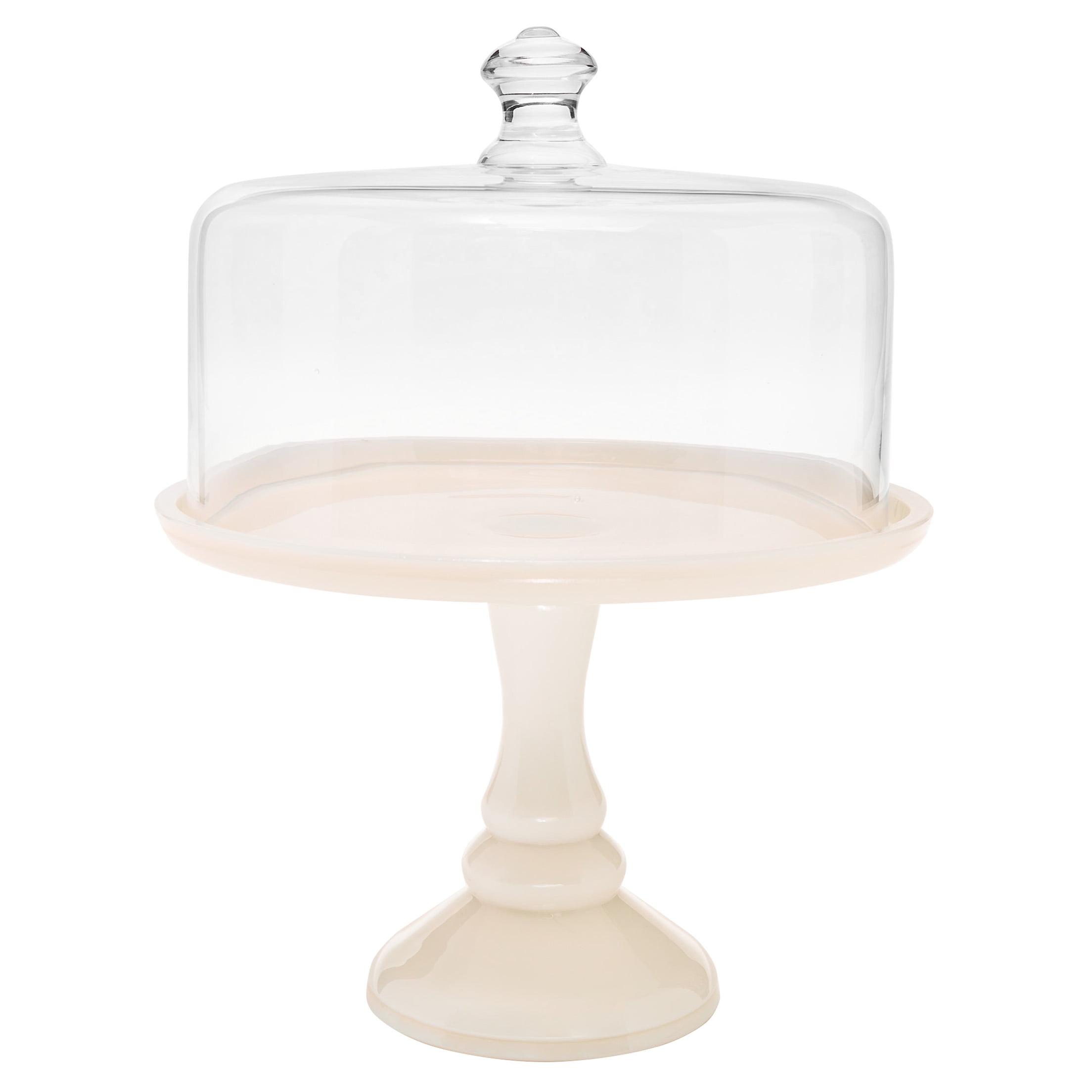 Milk White Ceramic Cake Stand with Glass Dome Cover