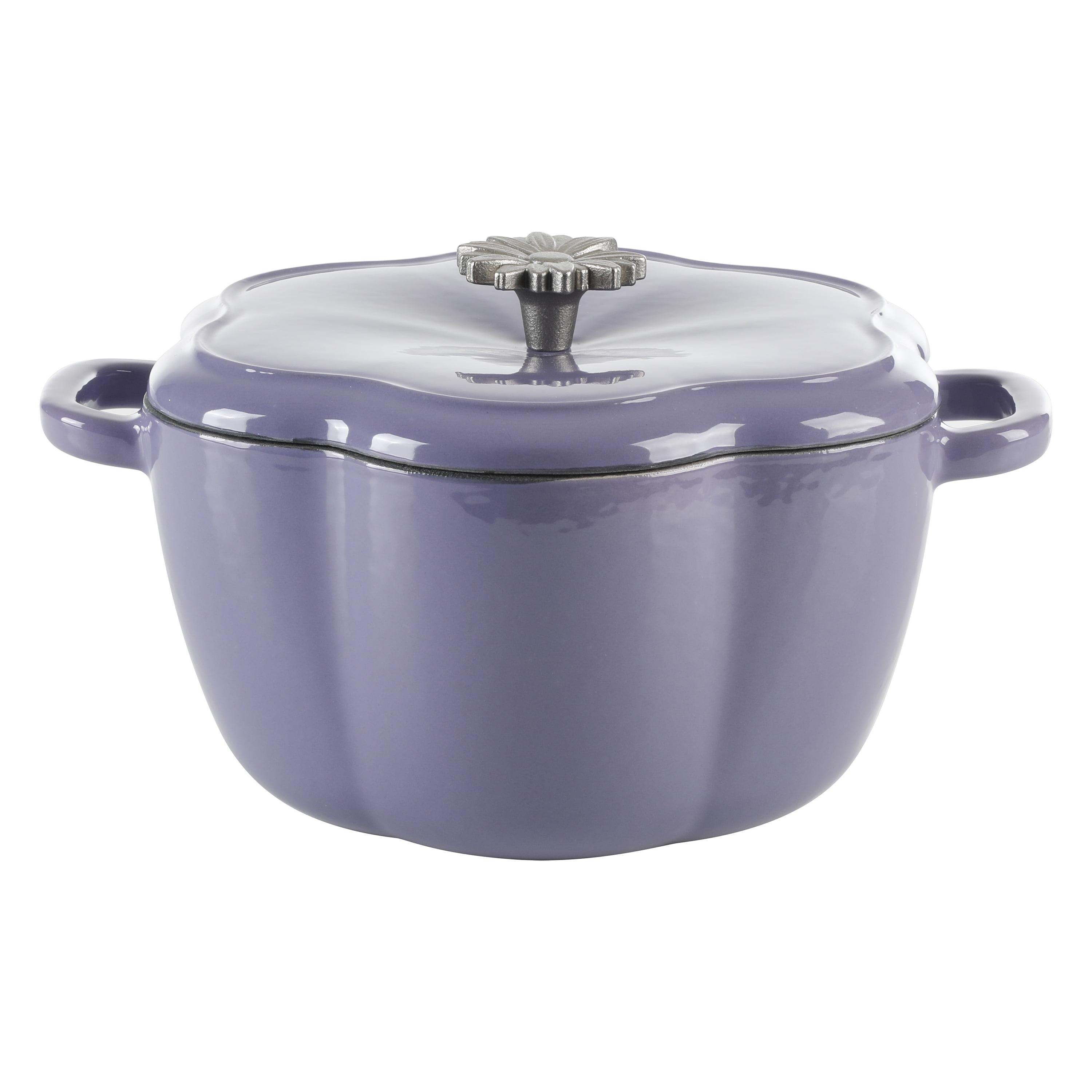 The Pioneer Woman Timeless Beauty Floral Shaped Enamel Cast Iron 3-Quart Dutch Oven, Purple