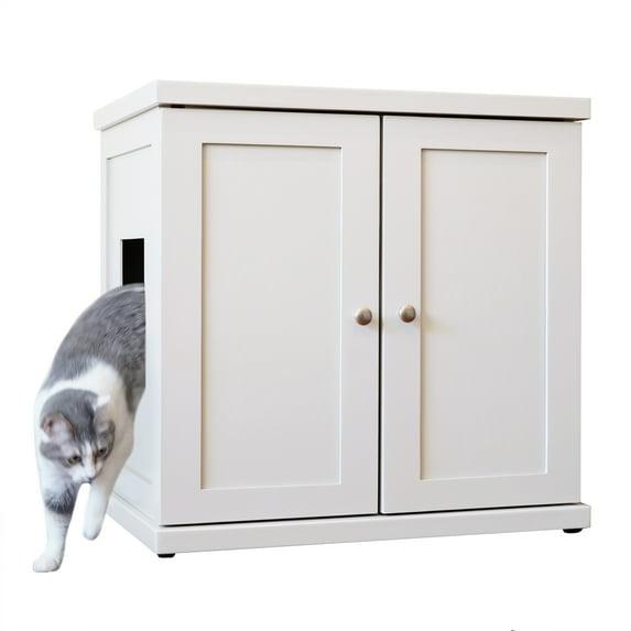 The Refined Feline The Refined Litter Box - Wood Cat Litter Box Enclosure Cabinet with Drawer, Modern Style
