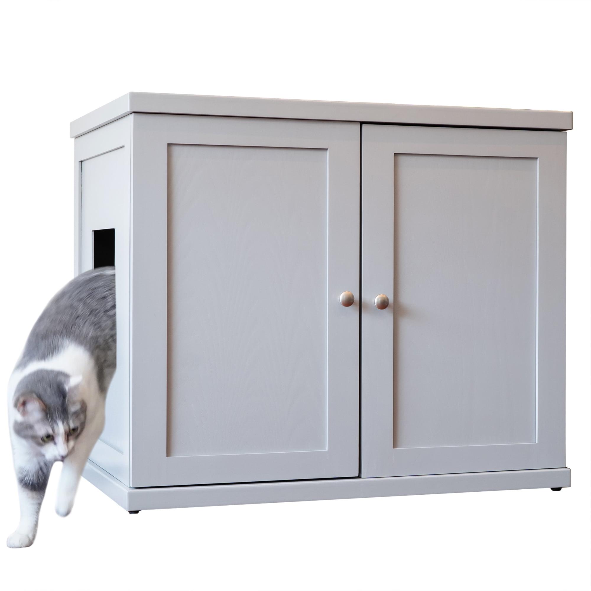 The Refined Litter Box - Wood Cat Litter Box Enclosure Cabinet with Drawer, Modern Style
