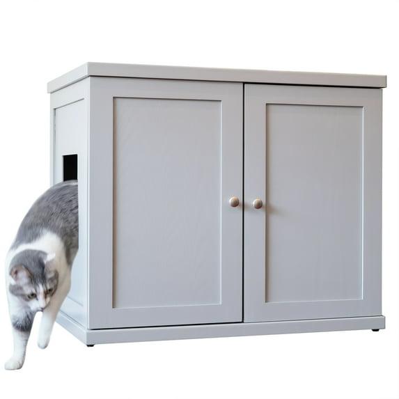 The Refined Litter Box - Wood Cat Litter Box Enclosure Cabinet with Drawer, Modern Style