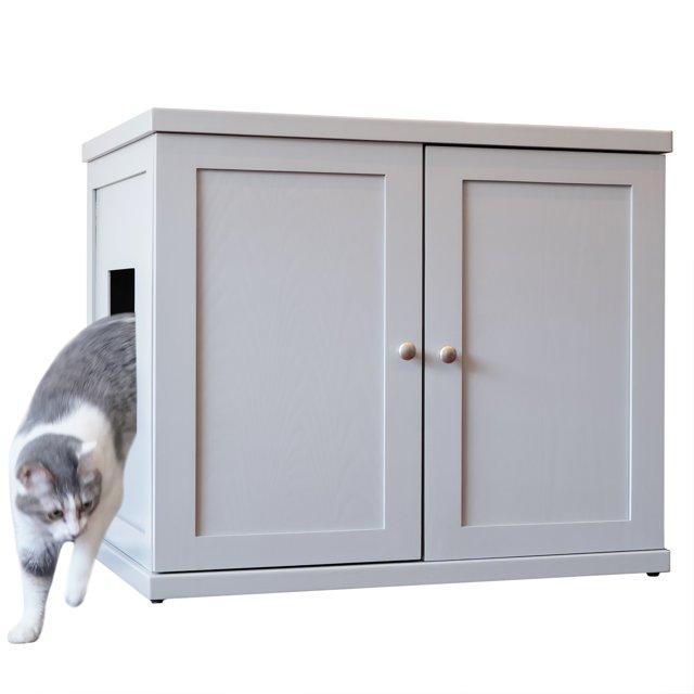 The Refined Litter Box - Wood Cat Litter Box Enclosure Cabinet with Drawer, Modern Style