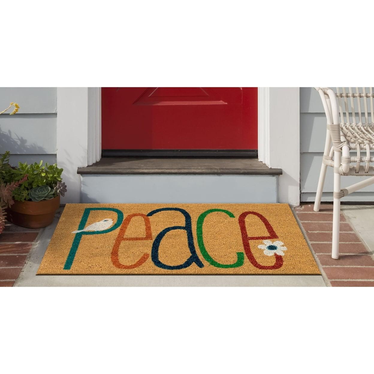 Natural Coir Peace Outdoor Door Mat with Vinyl Backing