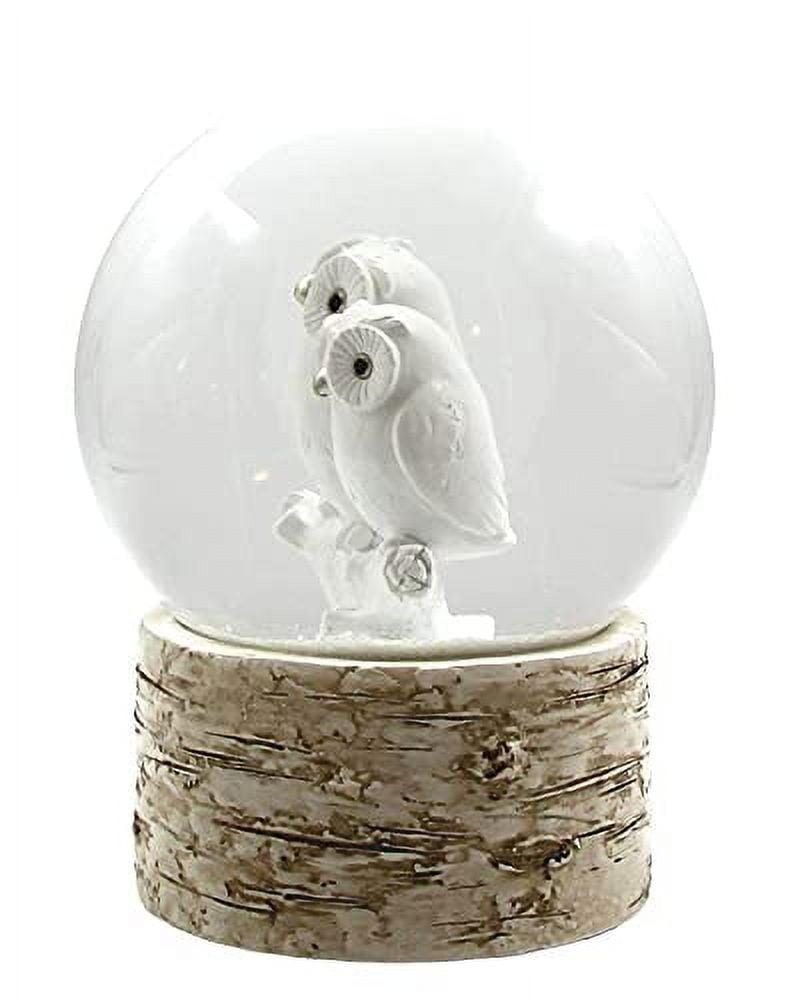 White Owl Babies Snow Globe with Birch Base