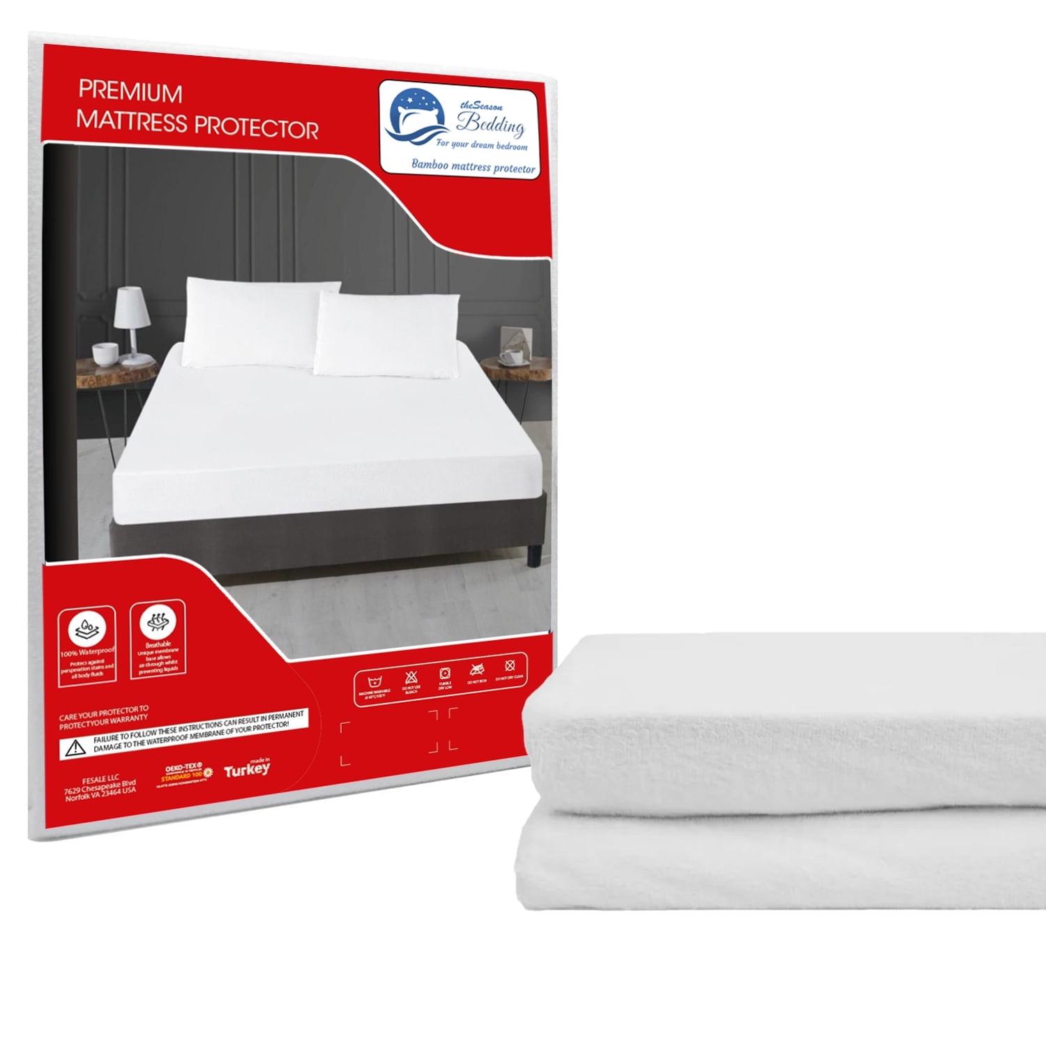 The Season The Season Essentials Turkish Cotton, Fitted Mattress Protector, Waterproof Overlay, White-Twin XL