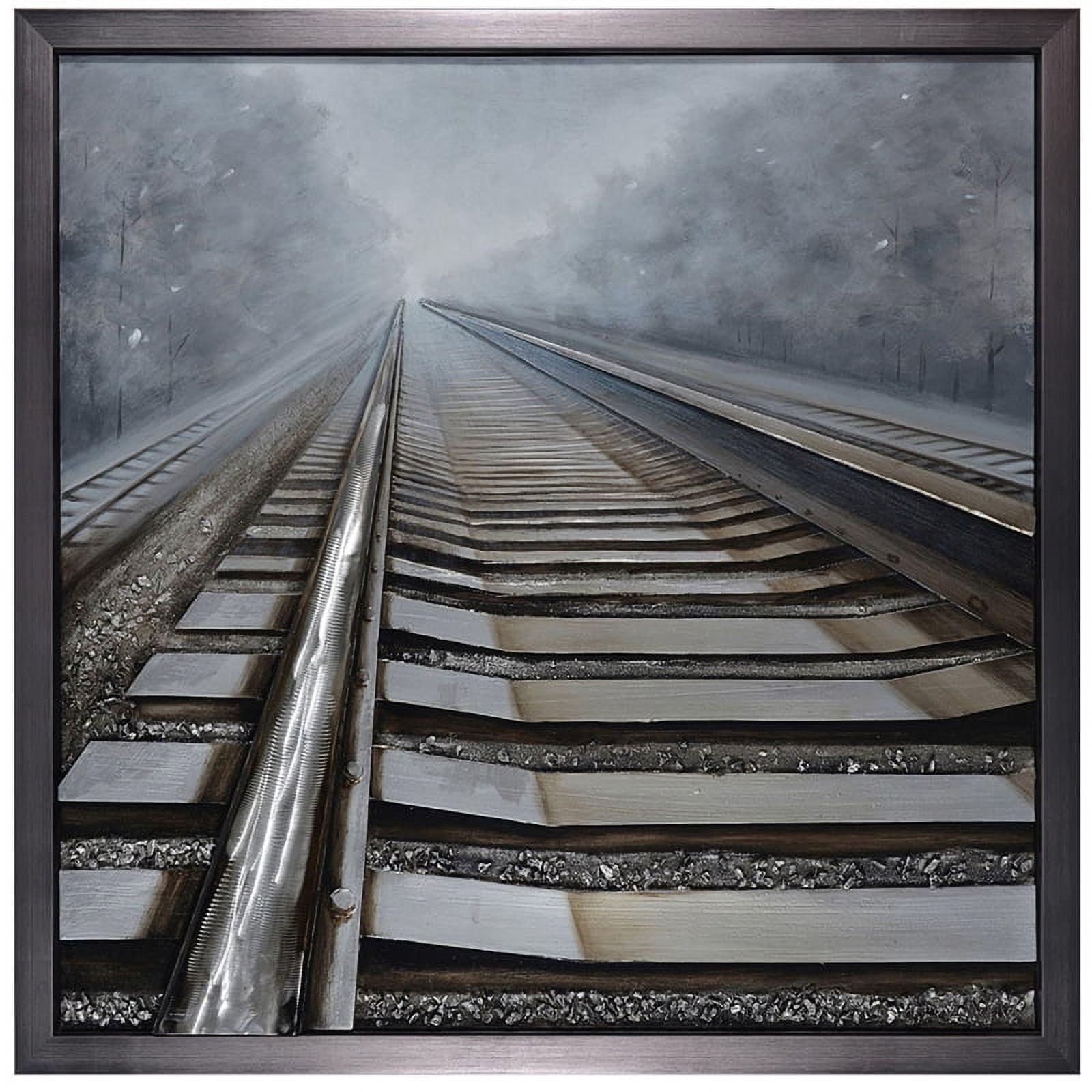 Shining Way Gray and Brown Railroad Canvas Painting