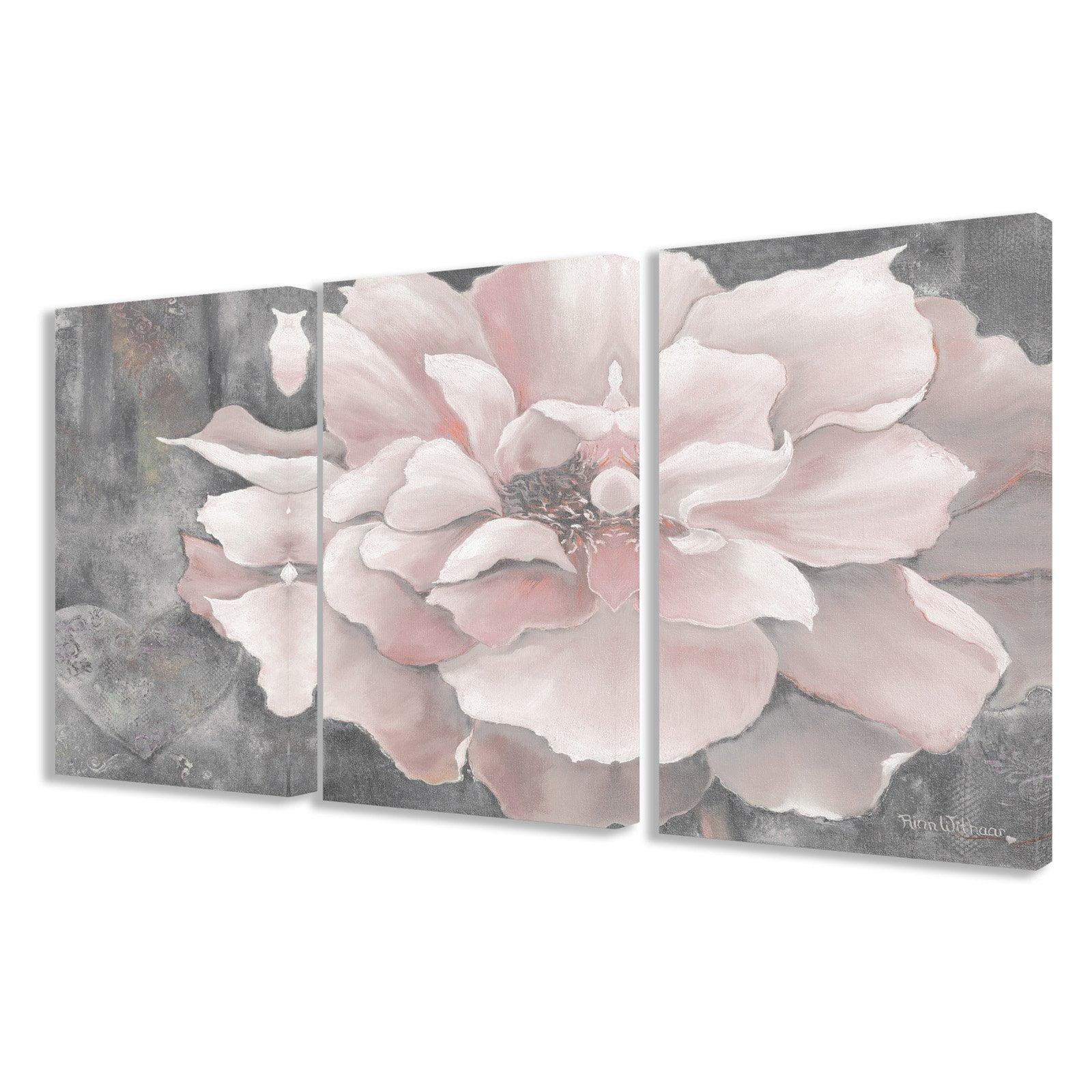 Silver Orchid  Novak Pastel Pink Peony on Grey 3-piece Canvas Art Set