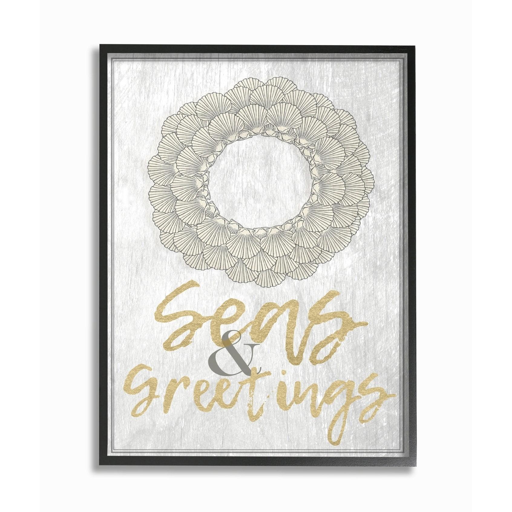 Stupell  Seasons Greetings Festive Graphic Wreath Framed Giclee Texturized Art 11 x 14