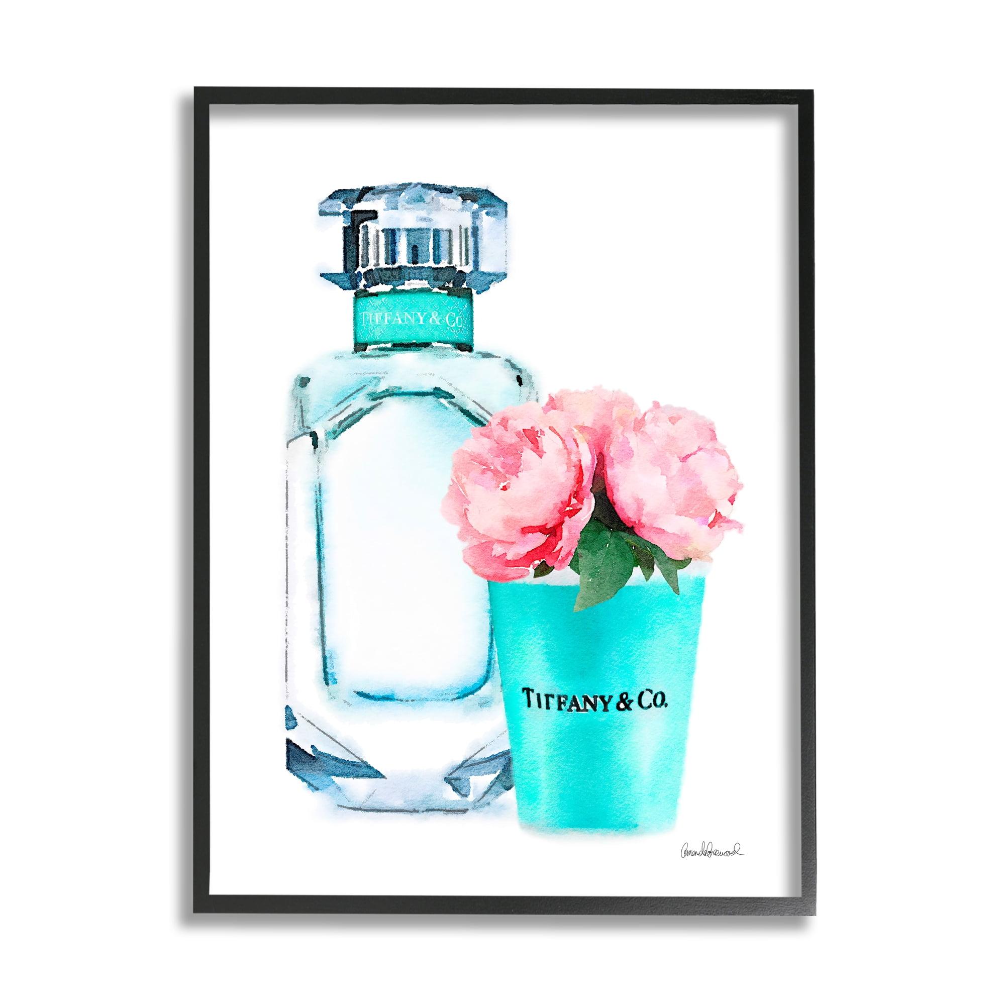 Teal Blue Perfume Bottle and Pink Peonies Framed Wall Art, 11 x 14