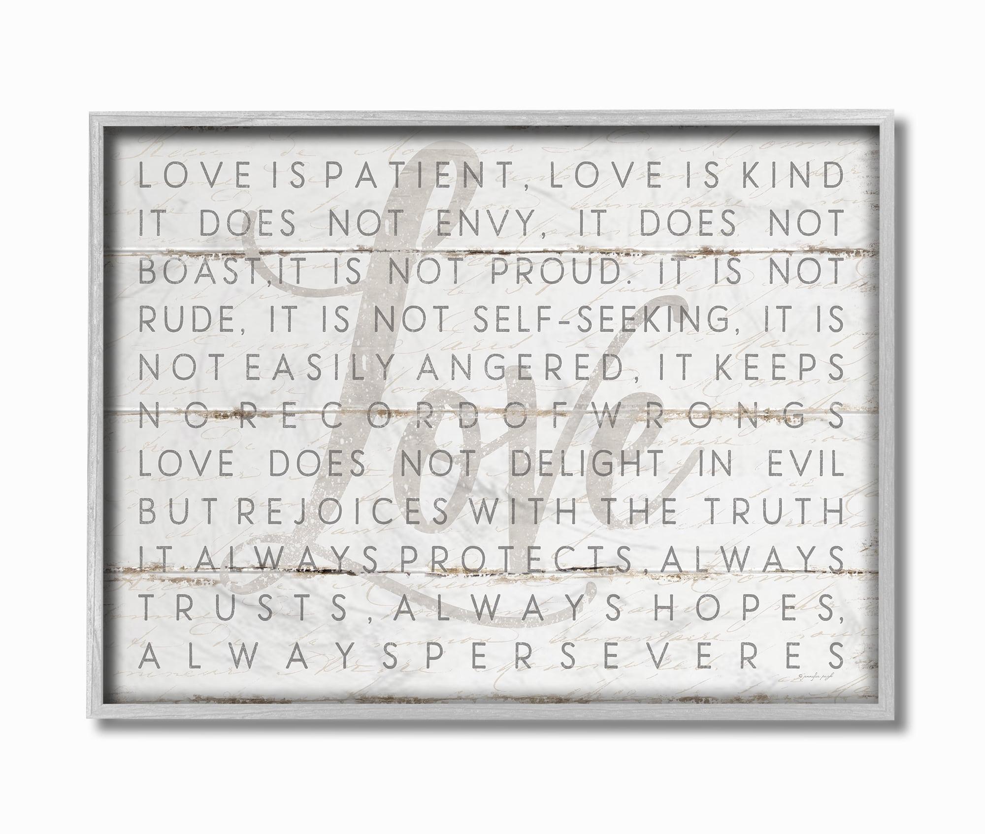 The Stupell Home Decor Love Is Patient Grey on White Planked Look Gray Framed Texturized Art