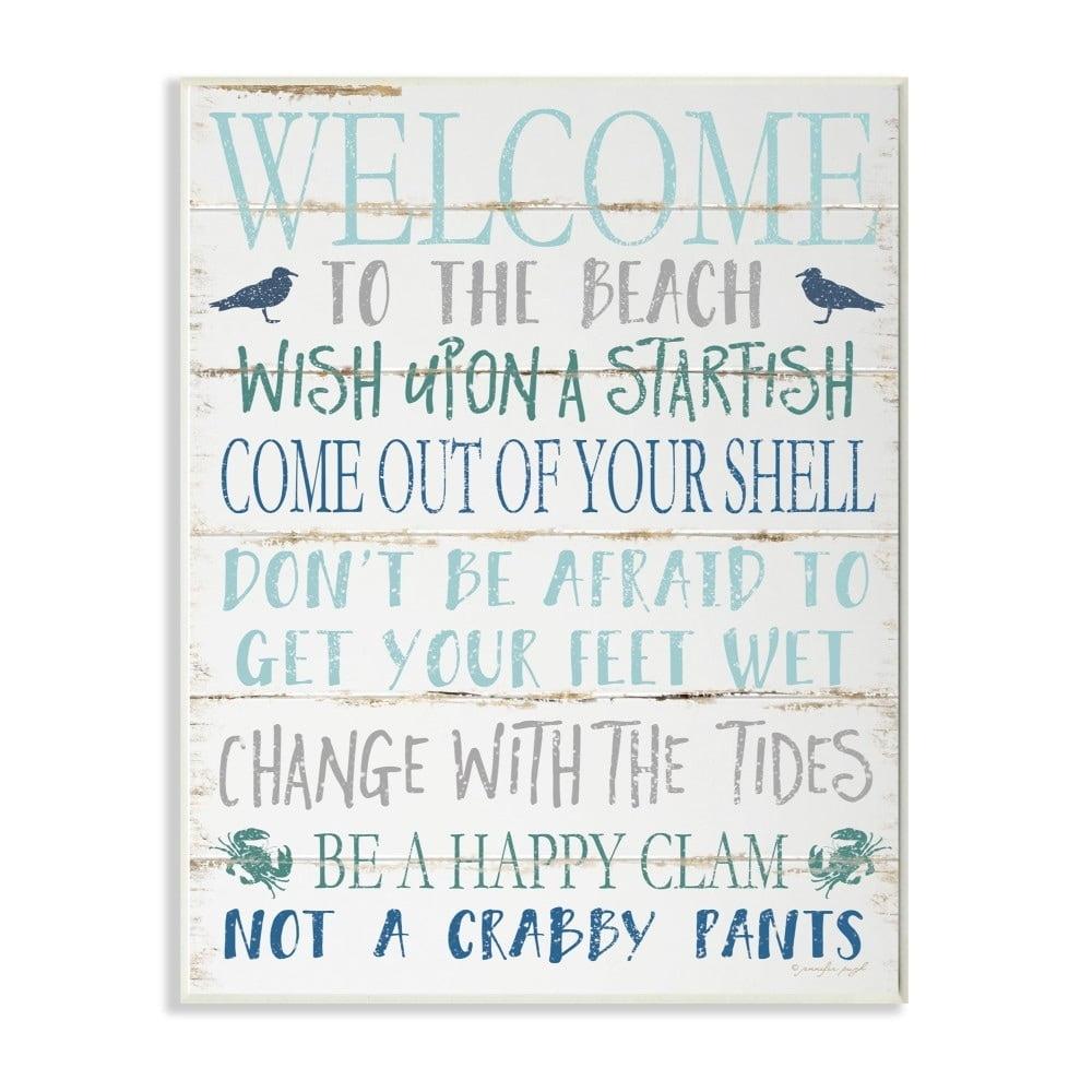 The Stupell Home Decor Welcome to the Beach Blue Aqua and White Planked Look Sign