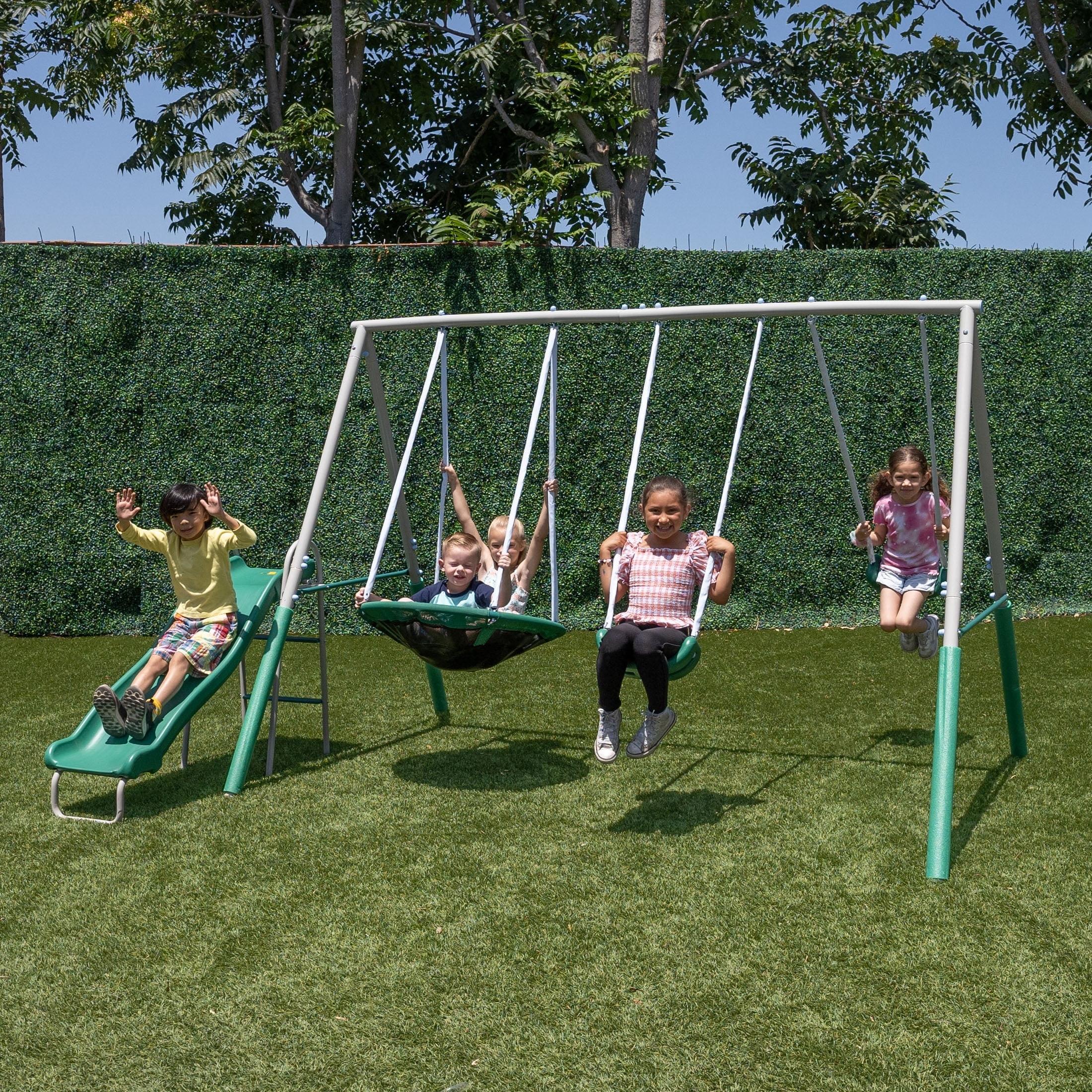 The Swing Company Northridge Metal Swing Set with Saucer Swing and 5' Slide