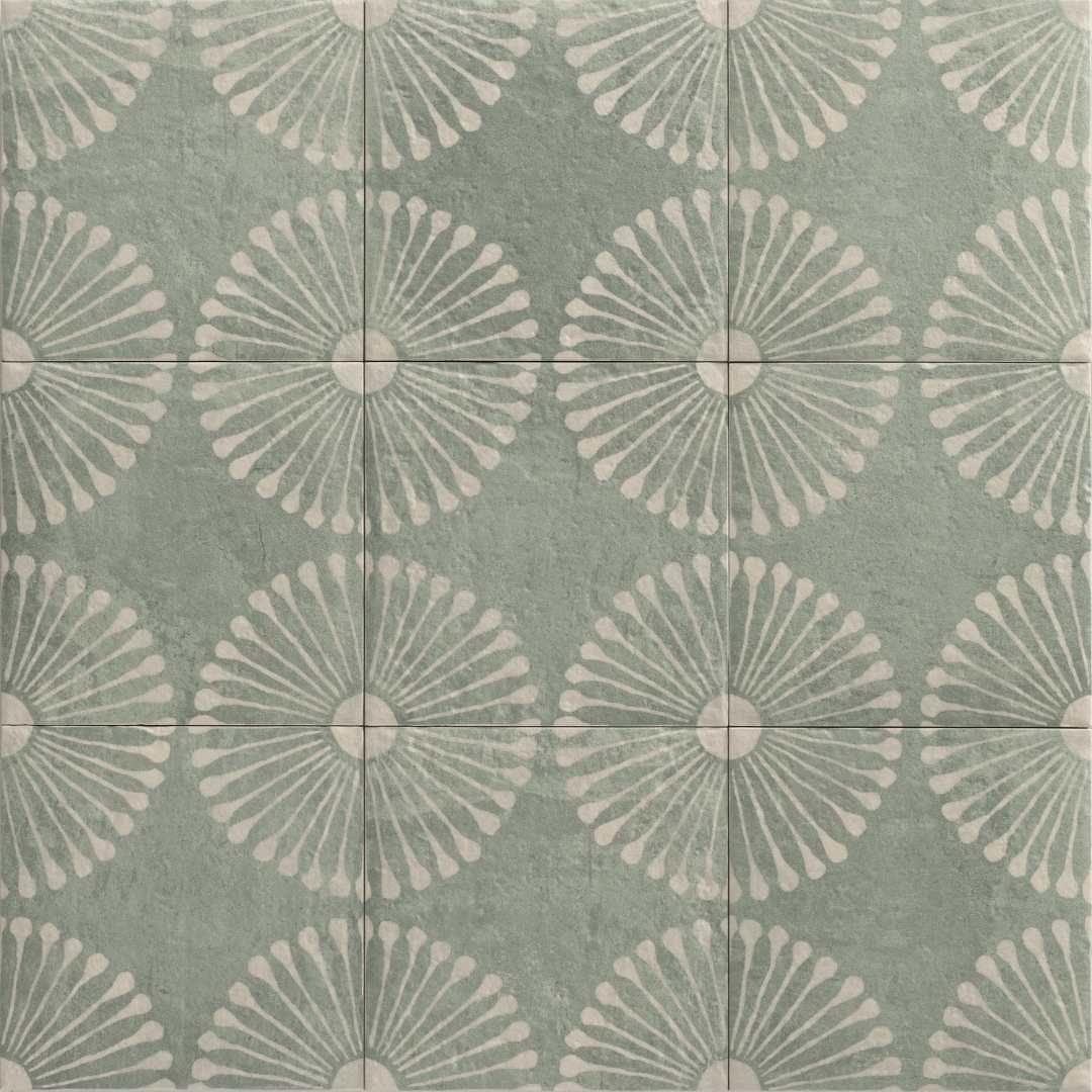 The Tile Life Amanecer Verde Porcelain Encaustic Tile Sample - 8 x 8 in. - 1-Piece - Floor, Wall & Backsplash