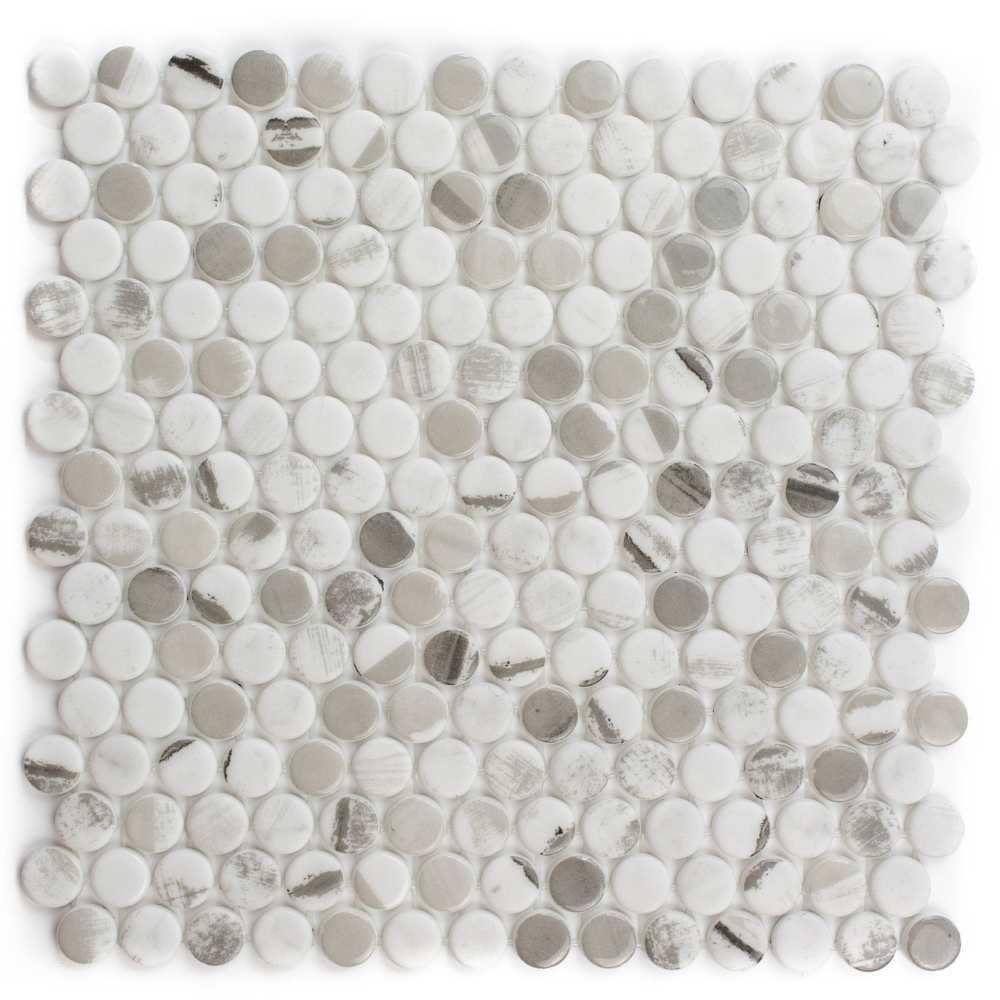 Alaia Gray Penny Round Recycled Glass Mosaic Tile 4x4 Sample