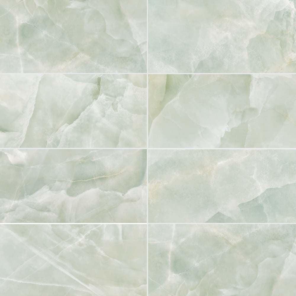 The Tile Life Geo Lush Jade 12" x 24" Rectangle Glossy Porcelain Floor and Wall Tile - 4x4 Sample