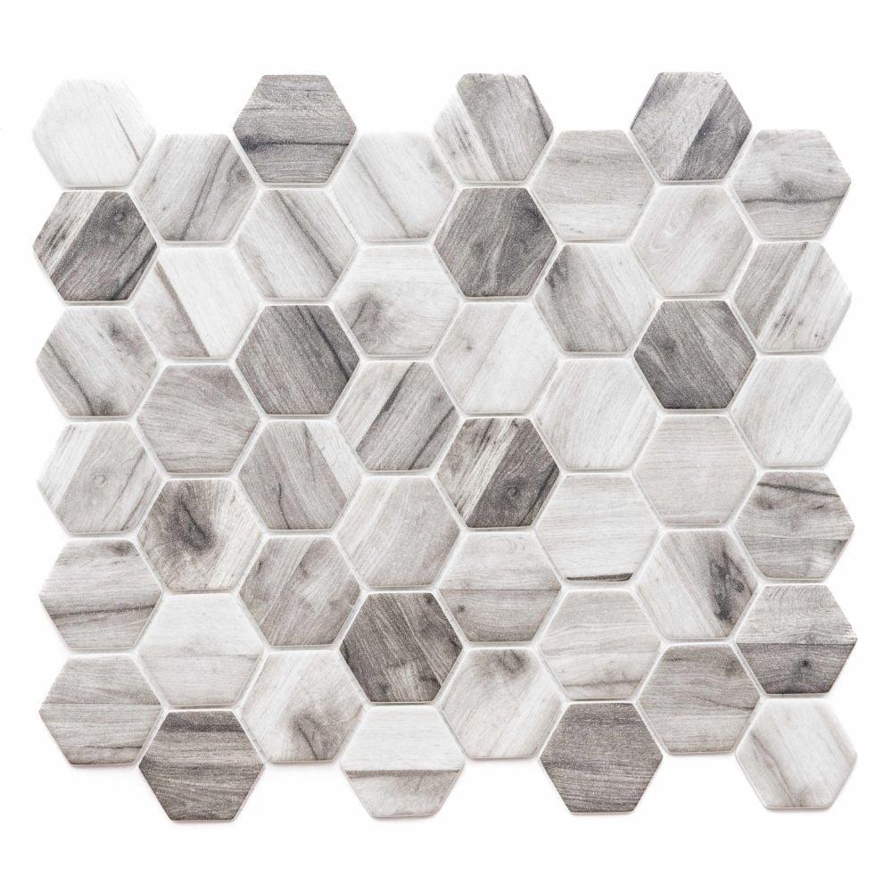 Gray Hexagon Recycled Glass Mosaic Wall Tile Sheet