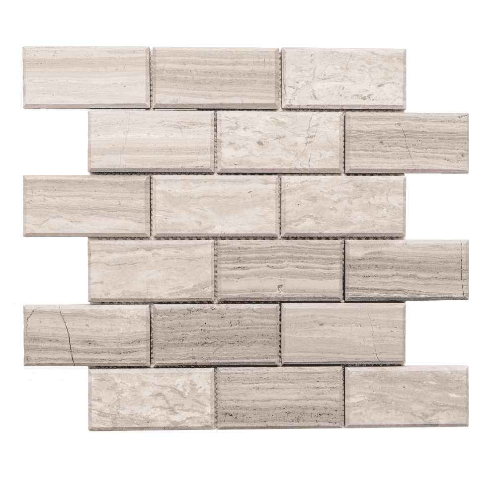The Tile Life Santorini Beveled Wooden White 2" x 4" Subway Marble Mosaic Wall Tile - 4x4 Sample